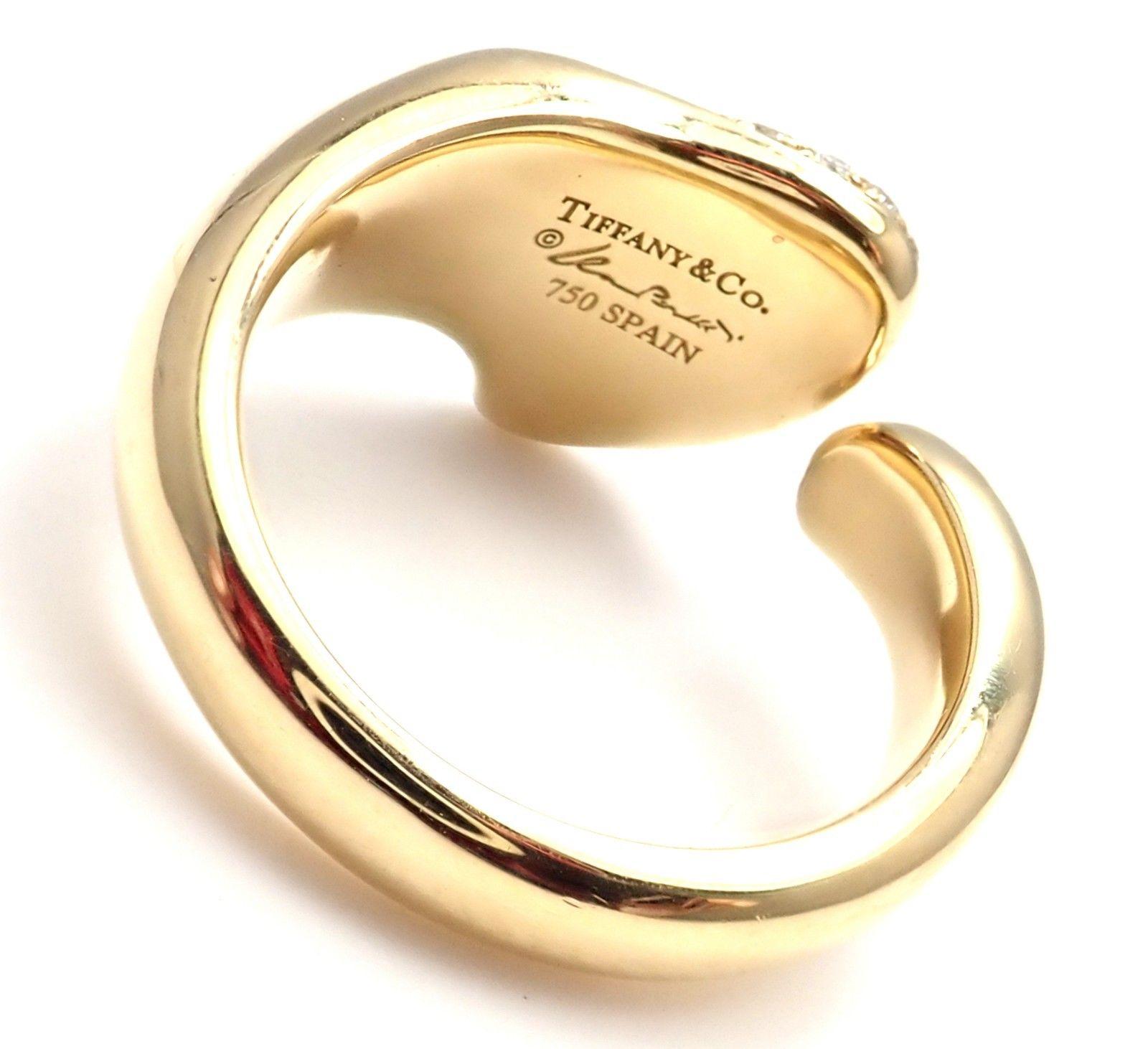 Tiffany & Co. Elsa Peretti Diamond Heart Yellow Gold Band Ring In Excellent Condition In Holland, PA