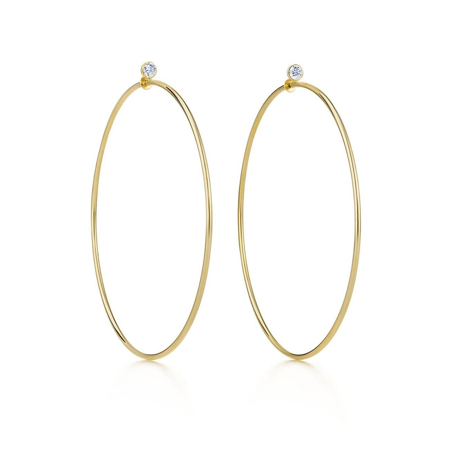 Round Cut Tiffany & Co. Elsa Peretti Diamond Hoop Earrings in 18kt Yellow Gold Size Large