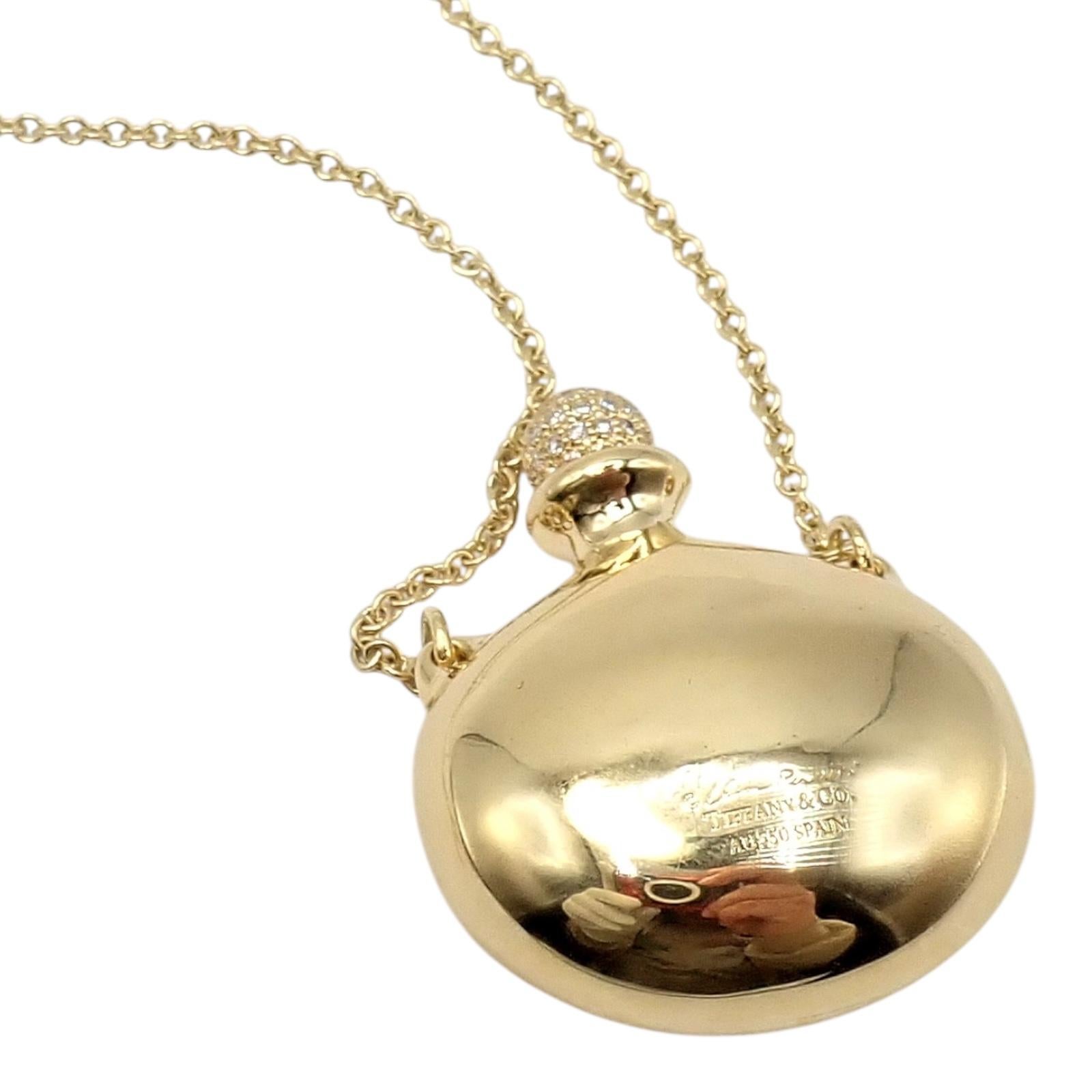 Taille brillant Tiffany & Co Elsa Peretti, collier pendentif grande bouteille en or jaune avec diamants en vente
