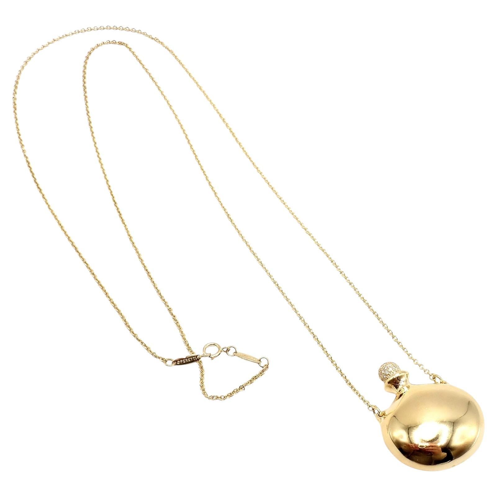 Tiffany & Co Elsa Peretti Diamond Large Bottle Yellow Gold Pendant Necklace