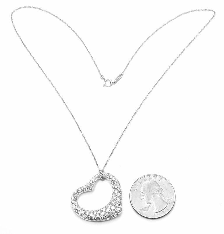 Brilliant Cut Tiffany & Co. Elsa Peretti Diamond Large Open Heart Platinum Pendant Necklace
