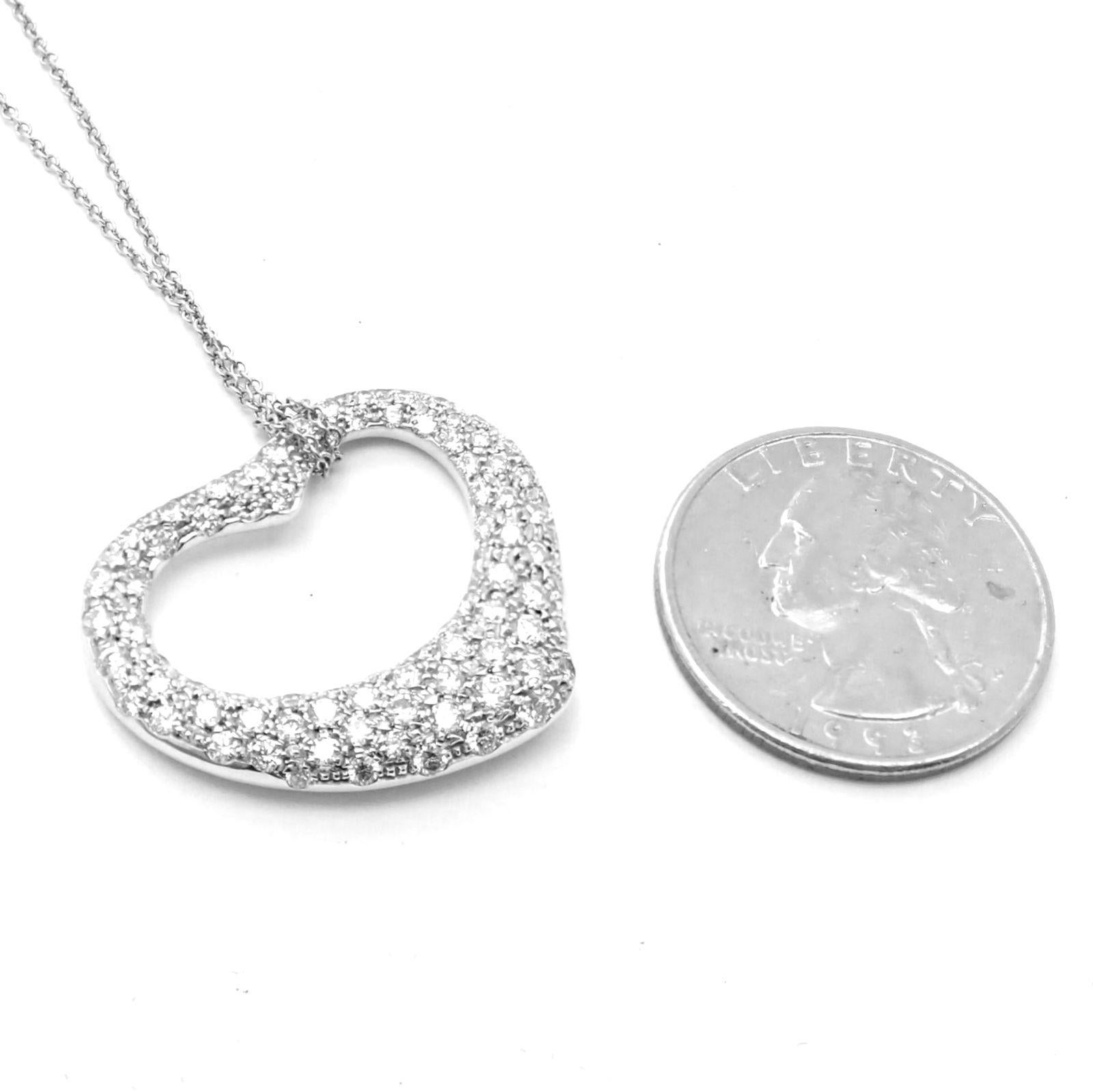 Taglio brillante Tiffany & Co. Collana con ciondolo in platino Elsa Peretti con diamante e cuore grande aperto in vendita