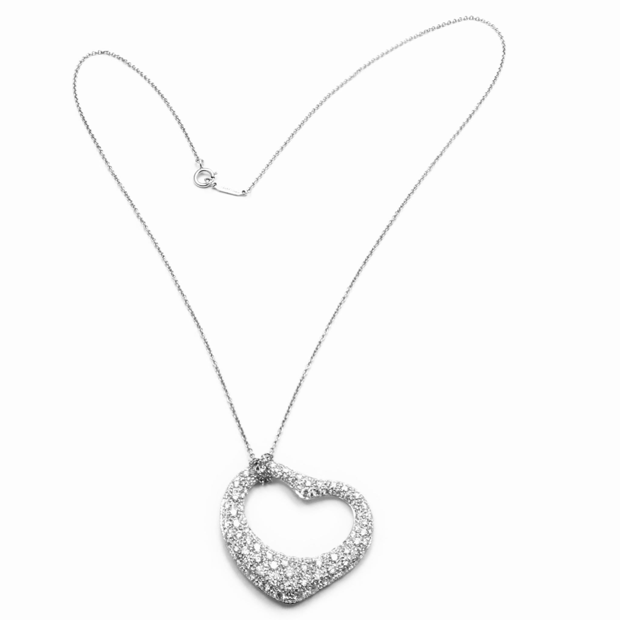 Women's or Men's Tiffany & Co. Elsa Peretti Diamond Large Open Heart Platinum Pendant Necklace