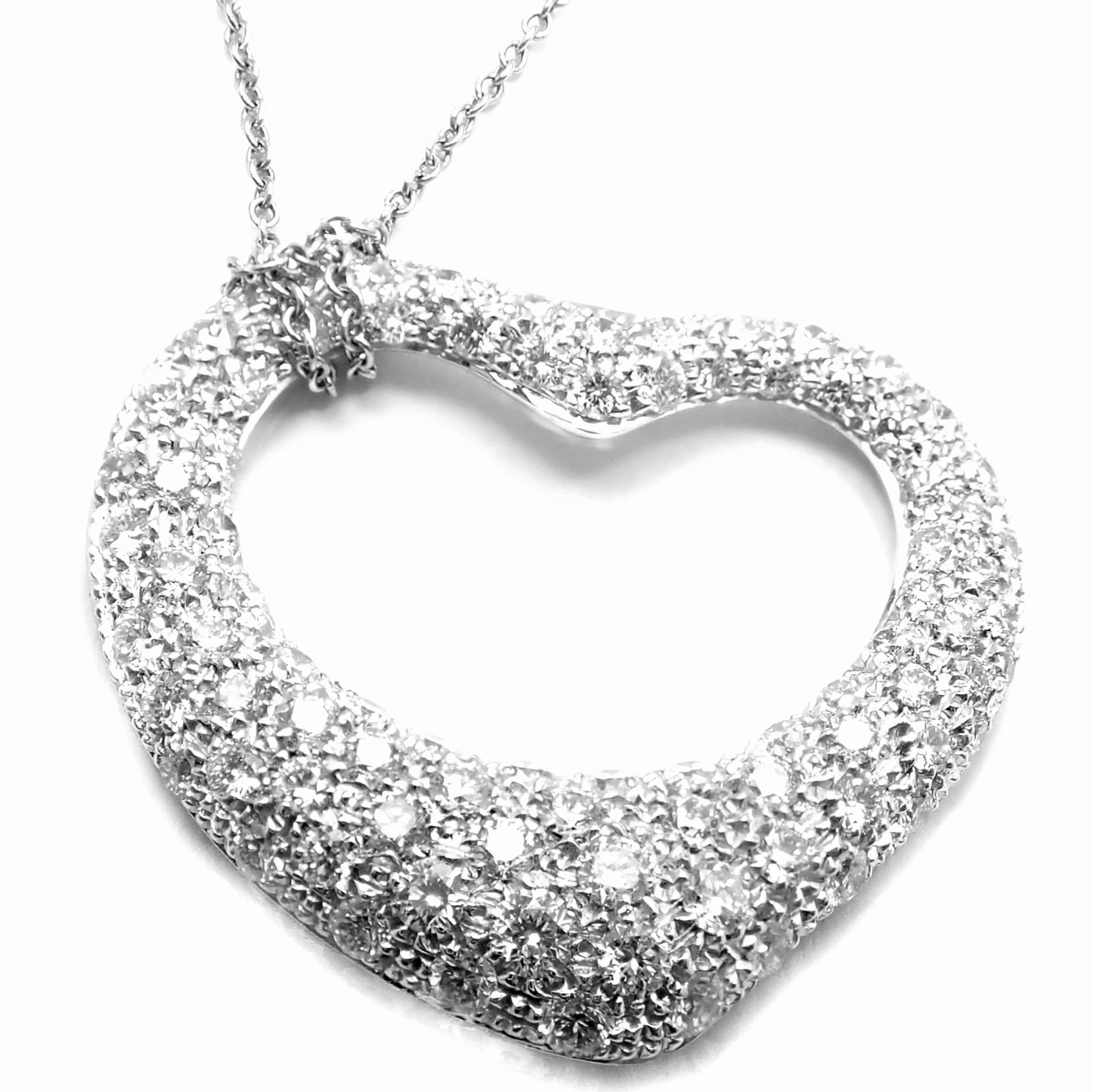 Tiffany & Co. Elsa Peretti Diamond Large Open Heart Platinum Pendant Necklace 1