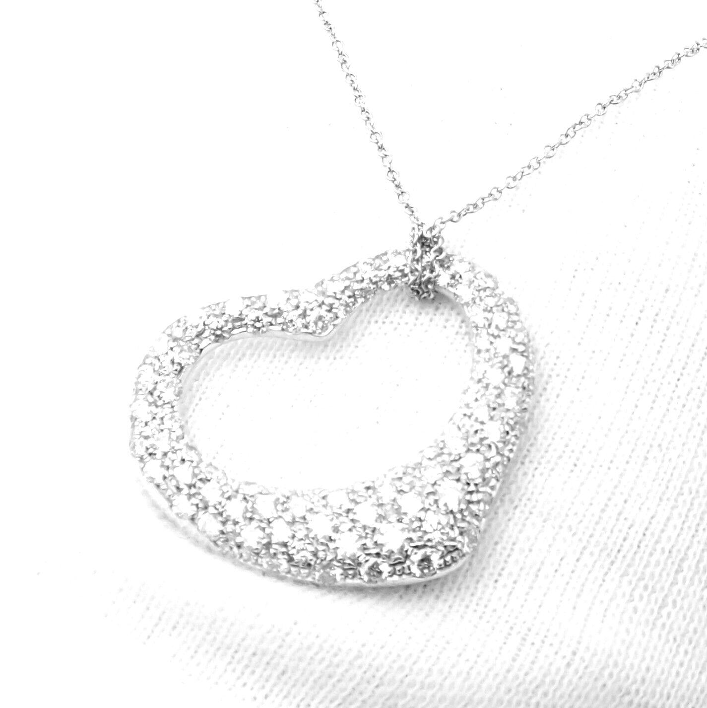 Tiffany & Co. Elsa Peretti Diamond Large Open Heart Platinum Pendant Necklace For Sale 1
