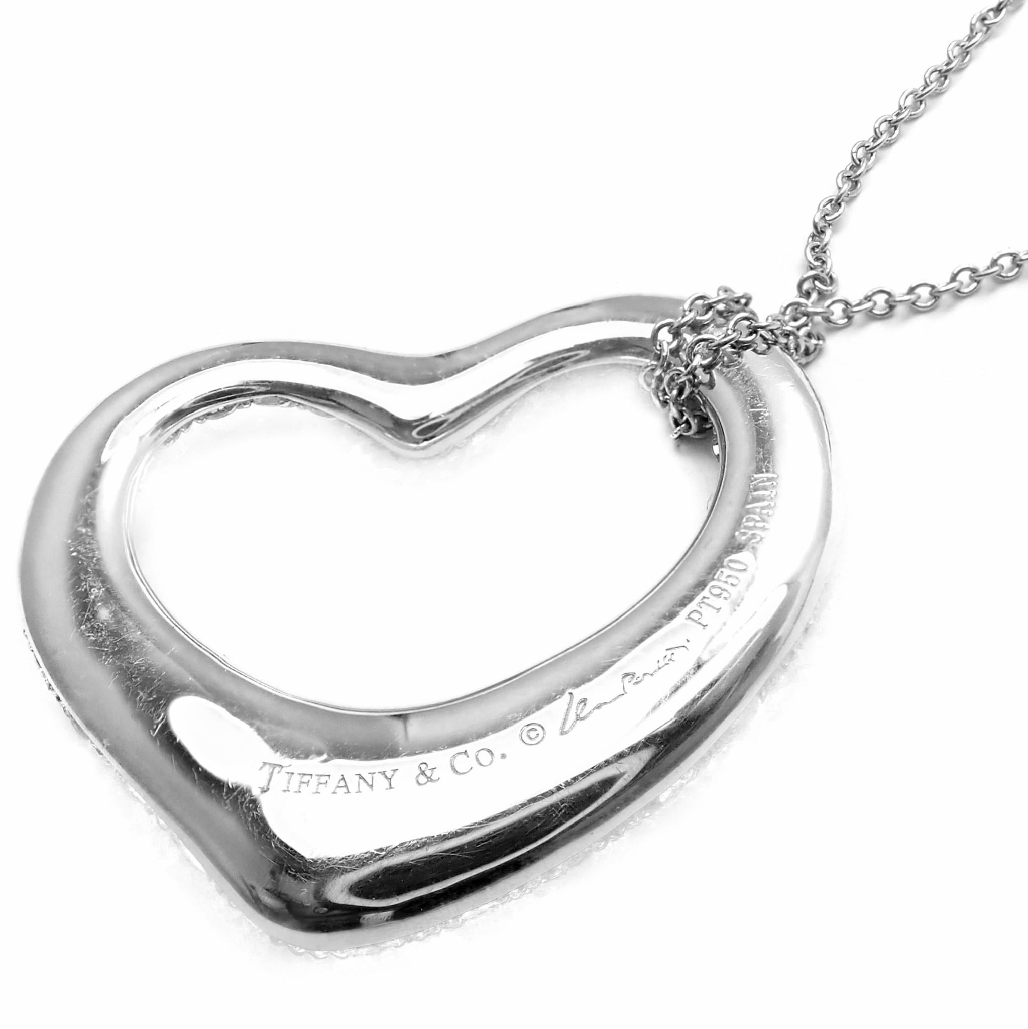Tiffany & Co. Elsa Peretti Diamond Large Open Heart Platinum Pendant Necklace 2