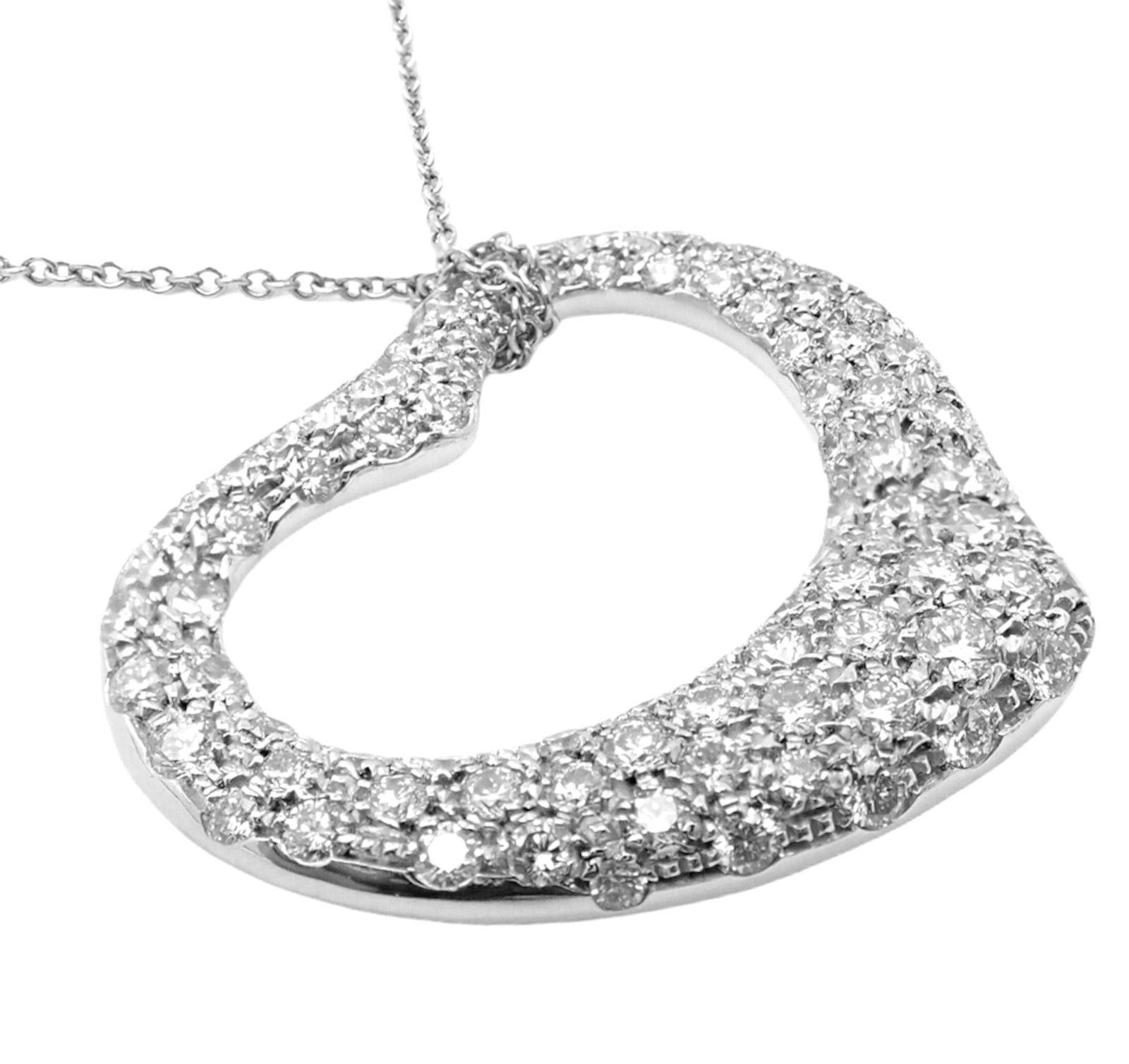 Tiffany & Co. Elsa Peretti Diamond Large Open Heart Platinum Pendant Necklace For Sale 2