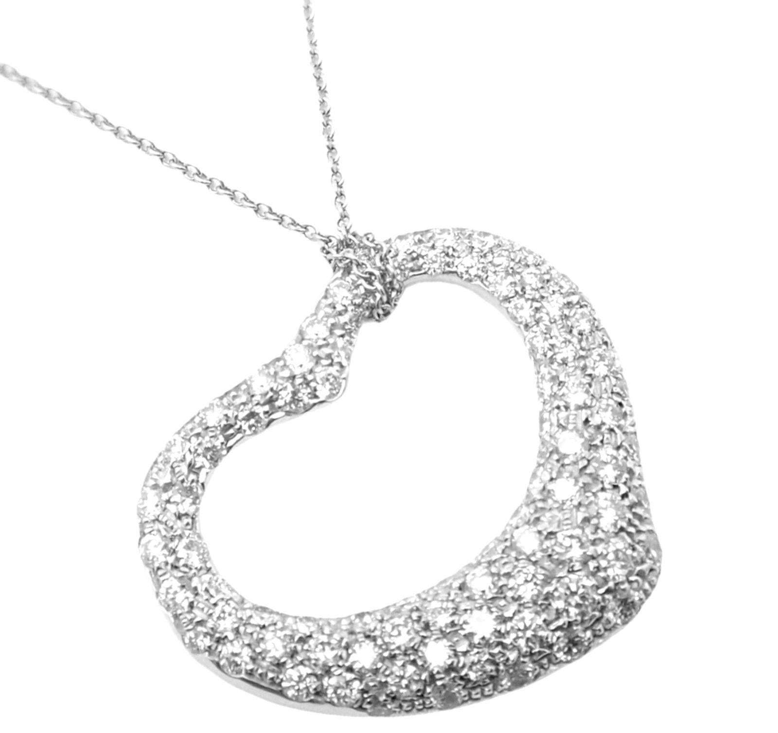 Tiffany & Co. Elsa Peretti Diamond Large Open Heart Platinum Pendant Necklace For Sale 3