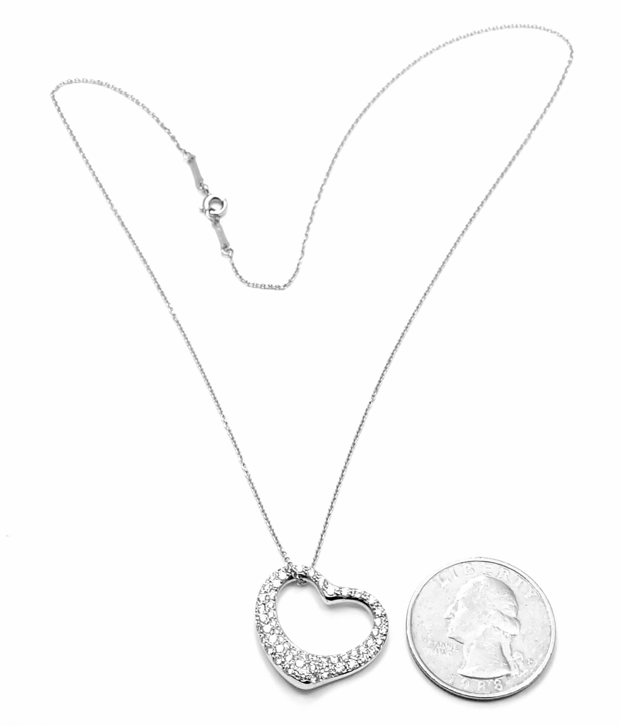 Round Cut Tiffany & Co. Elsa Peretti Diamond Medium Open Heart Platinum Pendant Necklace