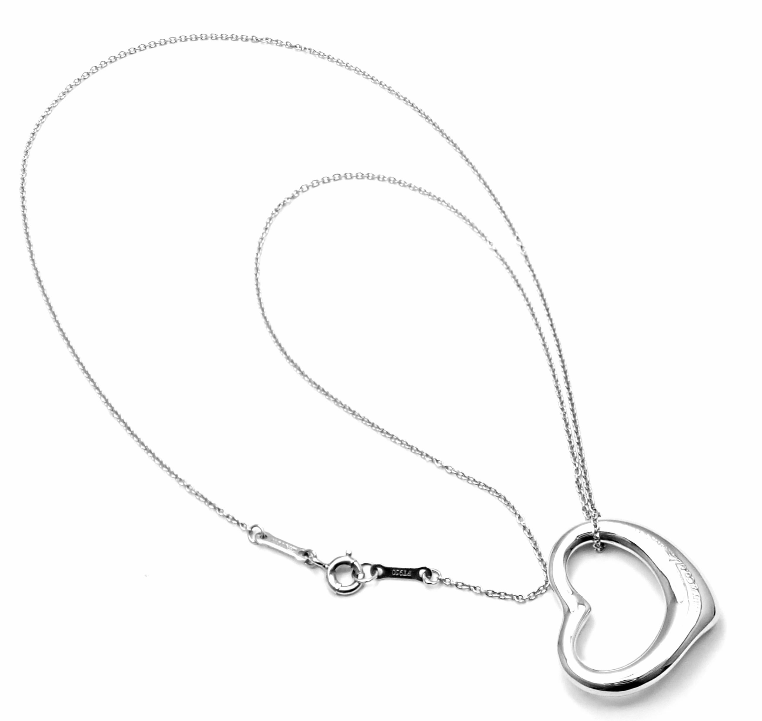 Women's or Men's Tiffany & Co. Elsa Peretti Diamond Medium Open Heart Platinum Pendant Necklace