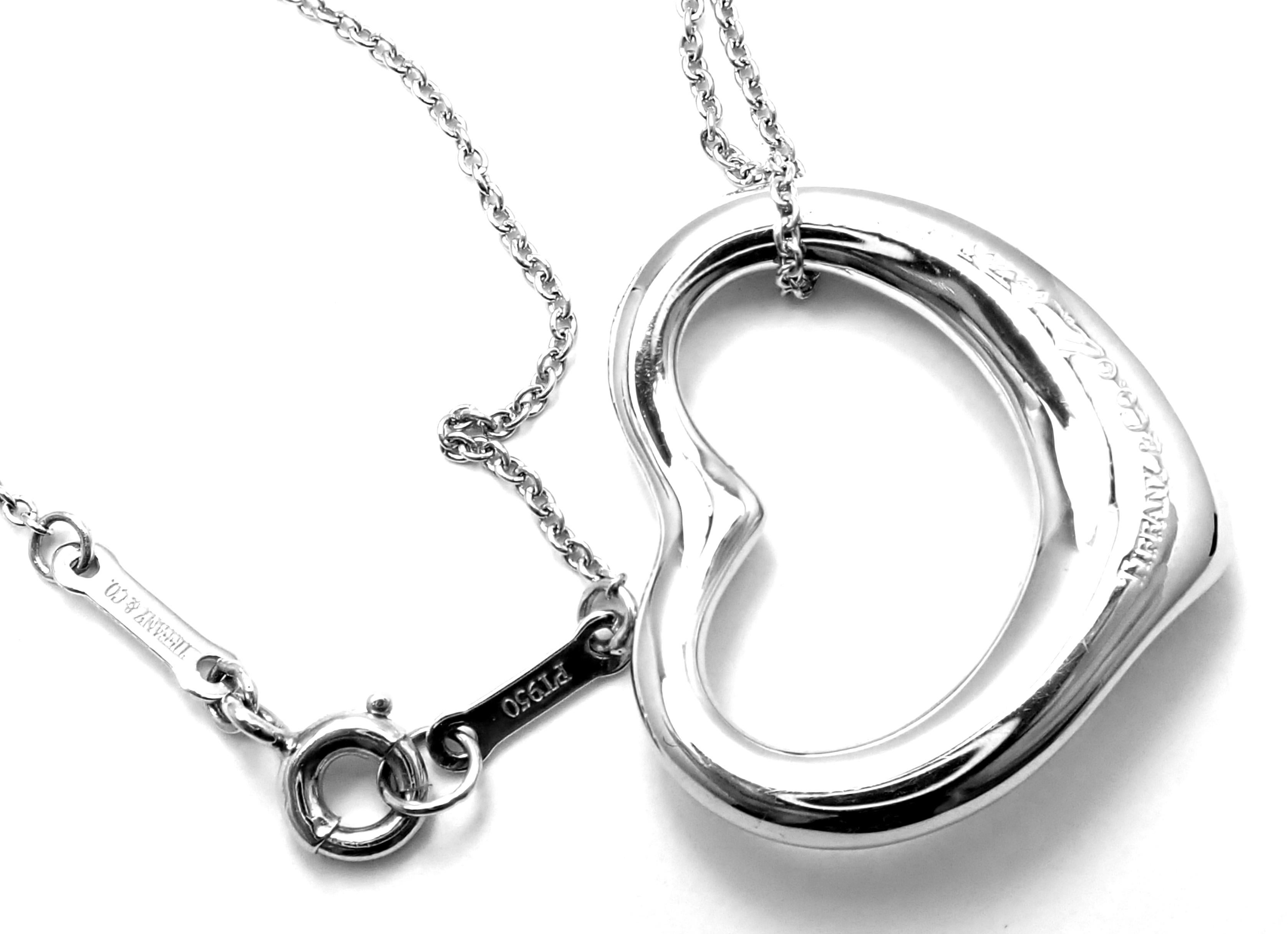 Tiffany & Co. Elsa Peretti Diamond Medium Open Heart Platinum Pendant Necklace 1