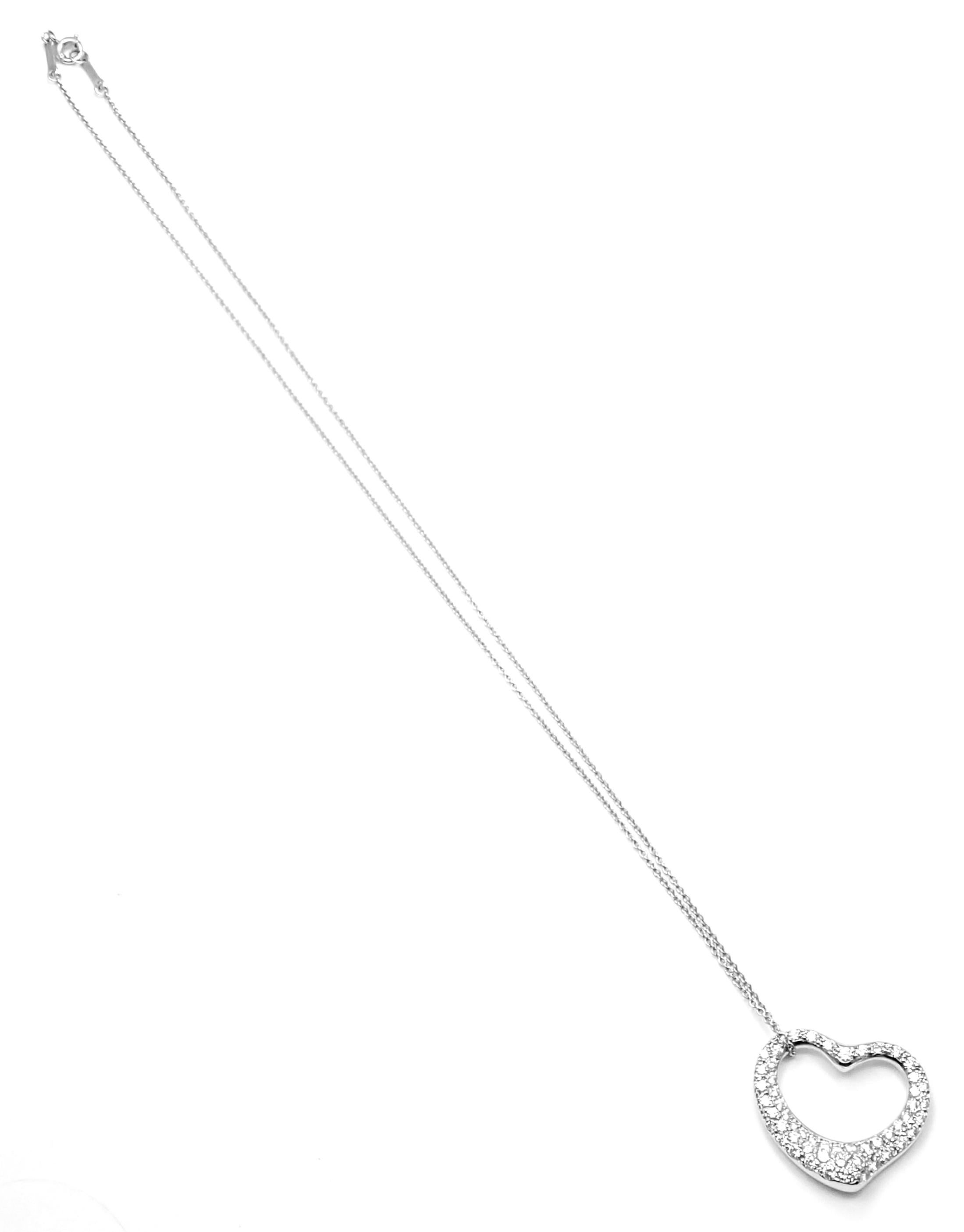 Tiffany & Co. Elsa Peretti Diamond Medium Open Heart Platinum Pendant Necklace 2