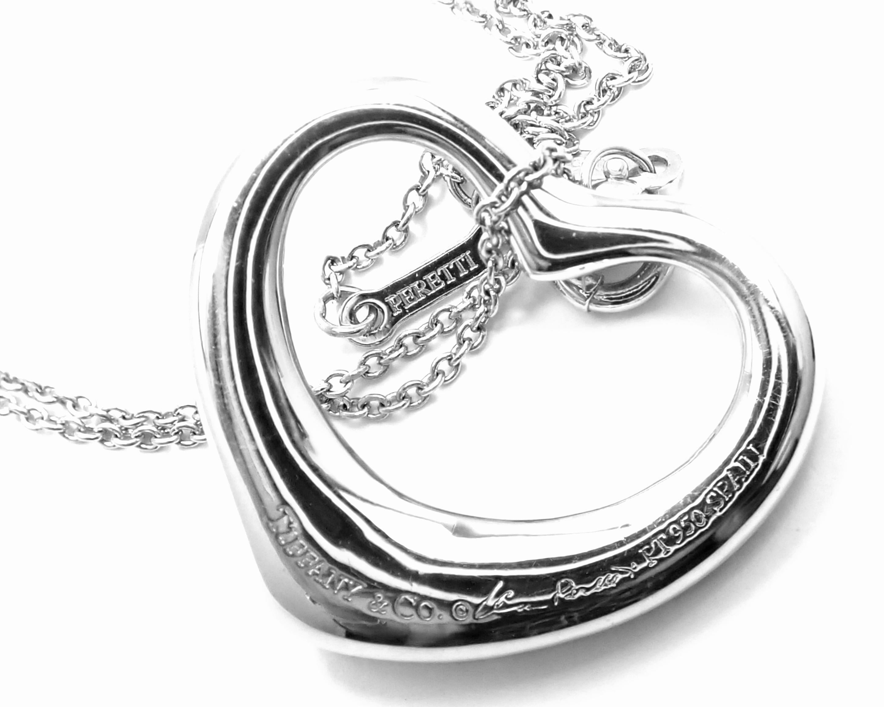 Tiffany & Co. Elsa Peretti Diamond Medium Open Heart Platinum Pendant Necklace 4