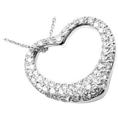 Tiffany & Co. Elsa Peretti Diamond Medium Open Heart Platinum Pendant Necklace