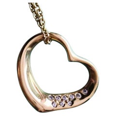 Tiffany & Co. Collier à cœur ouvert en or jaune 18 carats et diamants Elsa Peretti