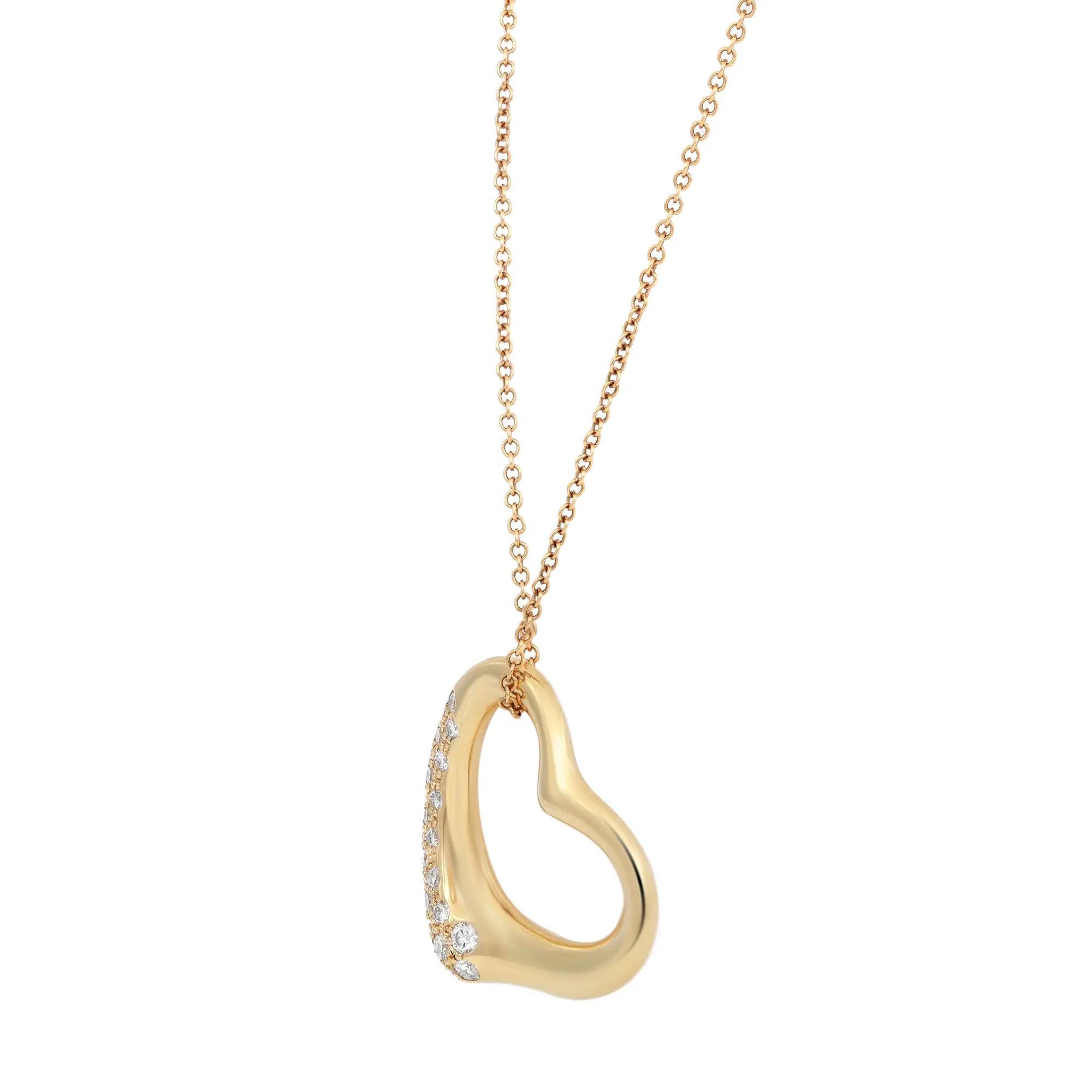 Modern Tiffany & Co. Elsa Peretti Diamond Open Heart Pendant 18k Yellow Gold 0.33cttw