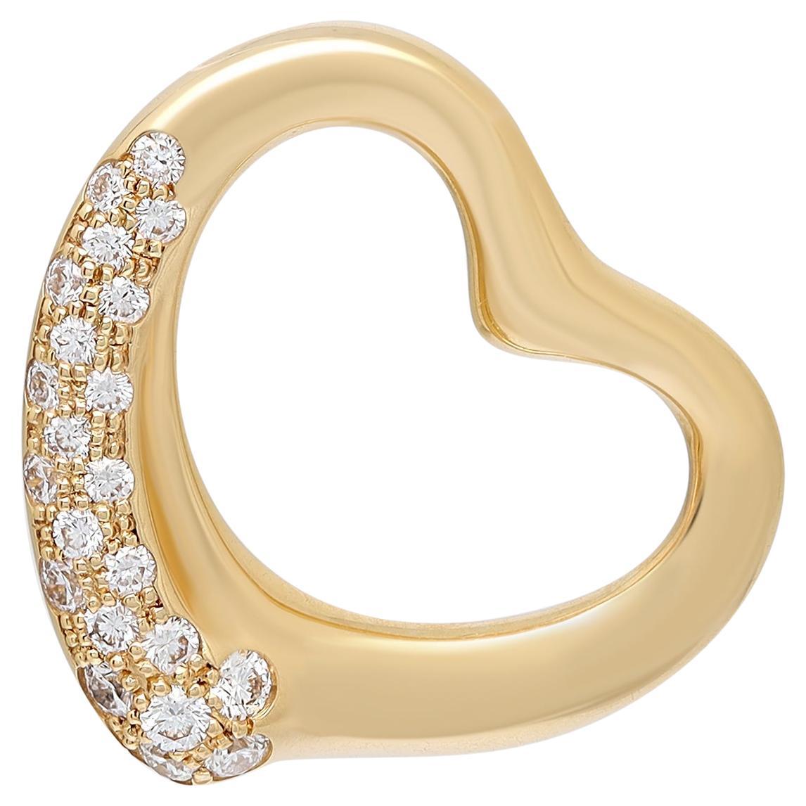 Tiffany & Co. Elsa Peretti Diamond Open Heart Pendant 18k Yellow Gold 0.33cttw For Sale