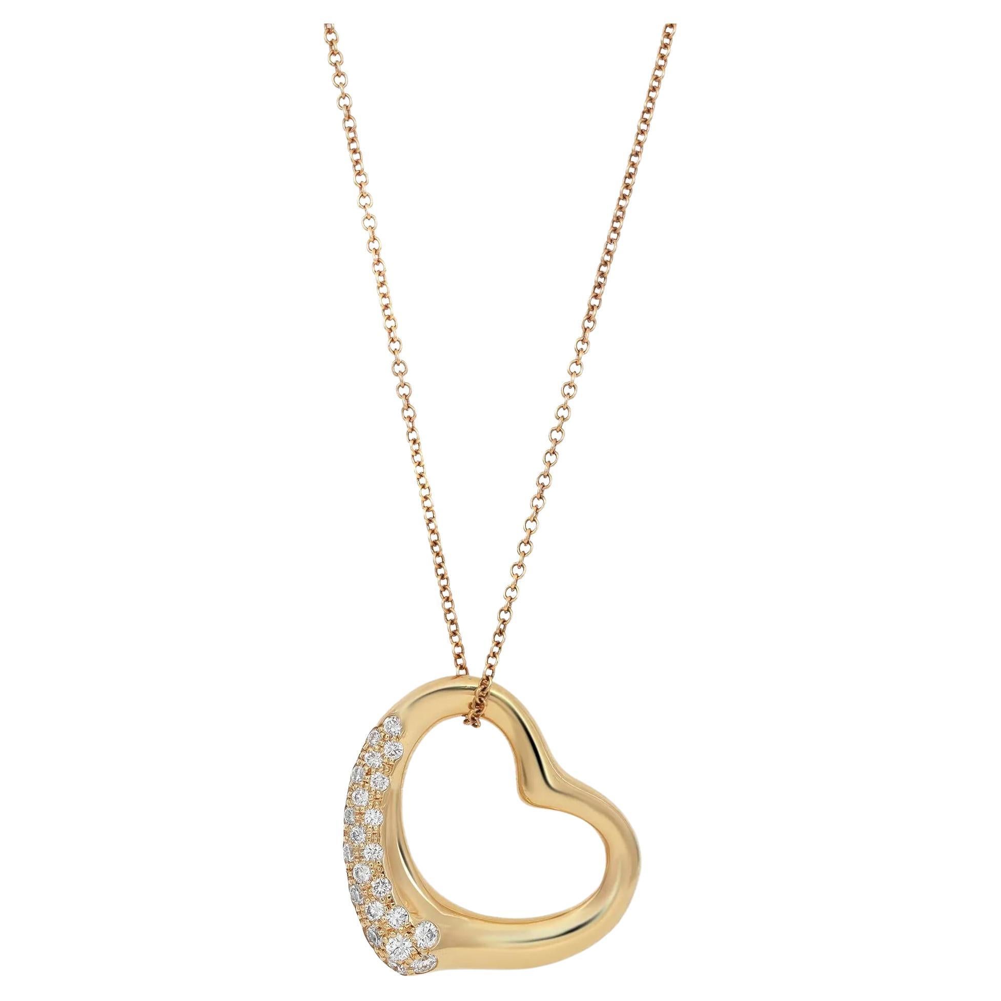 Tiffany & Co. Elsa Peretti Pendentif cœur ouvert en or jaune 18 carats avec diamants 0,33 carat