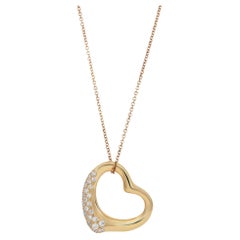 Tiffany & Co. Elsa Peretti Diamond Open Heart Pendant 18k Yellow Gold 0.33cttw