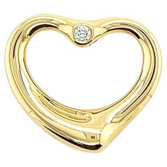 Tiffany & Co Elsa Peretti Diamond Open Heart Pendant 22MM 18K Gold