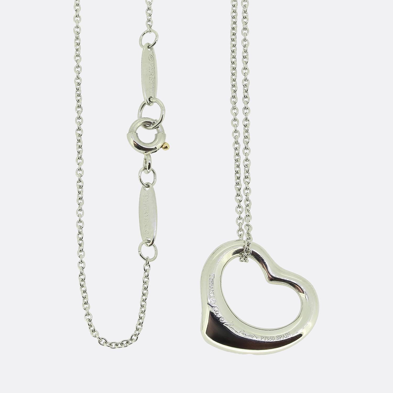 Brilliant Cut Tiffany & Co. Elsa Peretti Diamond Open Heart Pendant Necklace