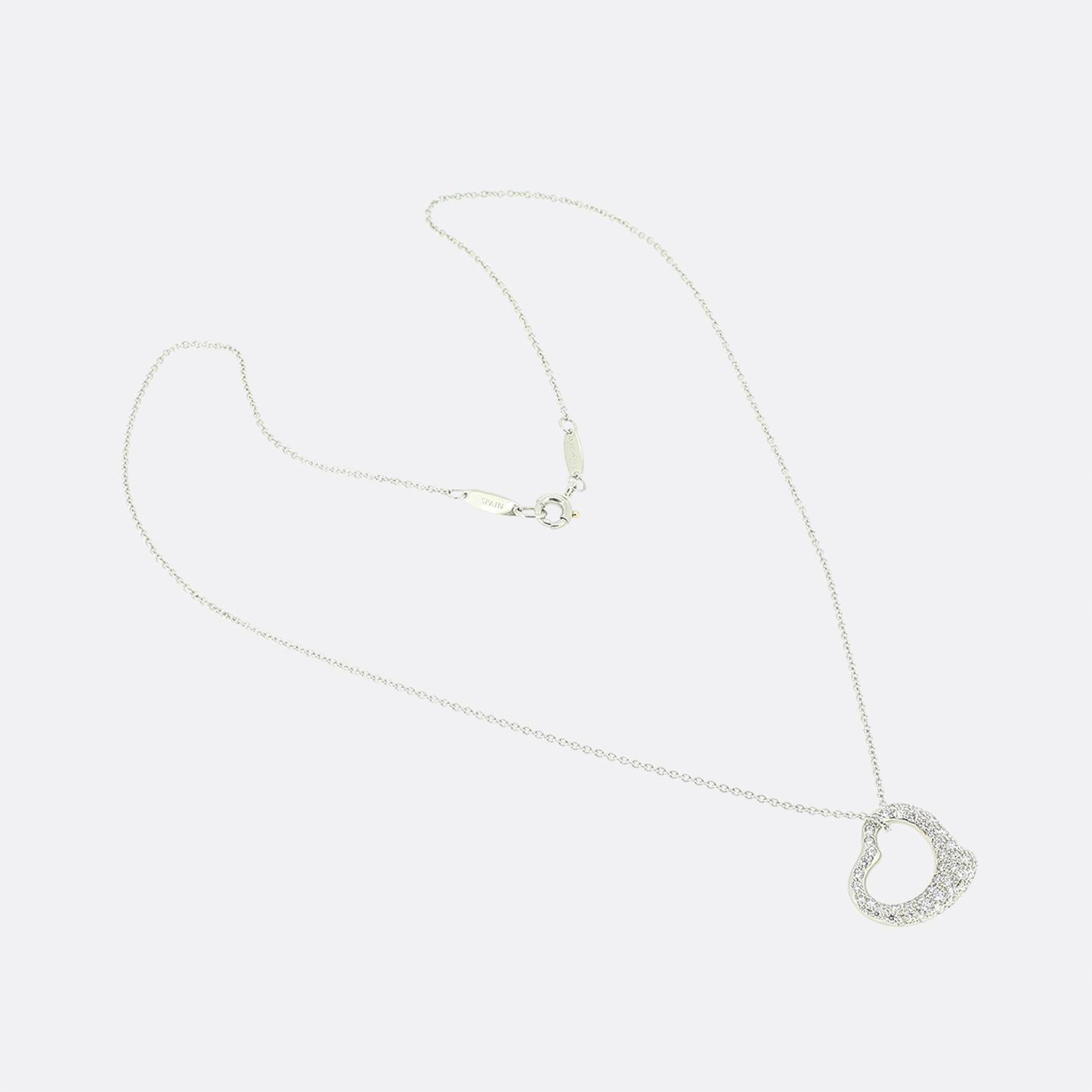 Tiffany & Co. Elsa Peretti Diamond Open Heart Pendant Necklace In Excellent Condition In London, GB