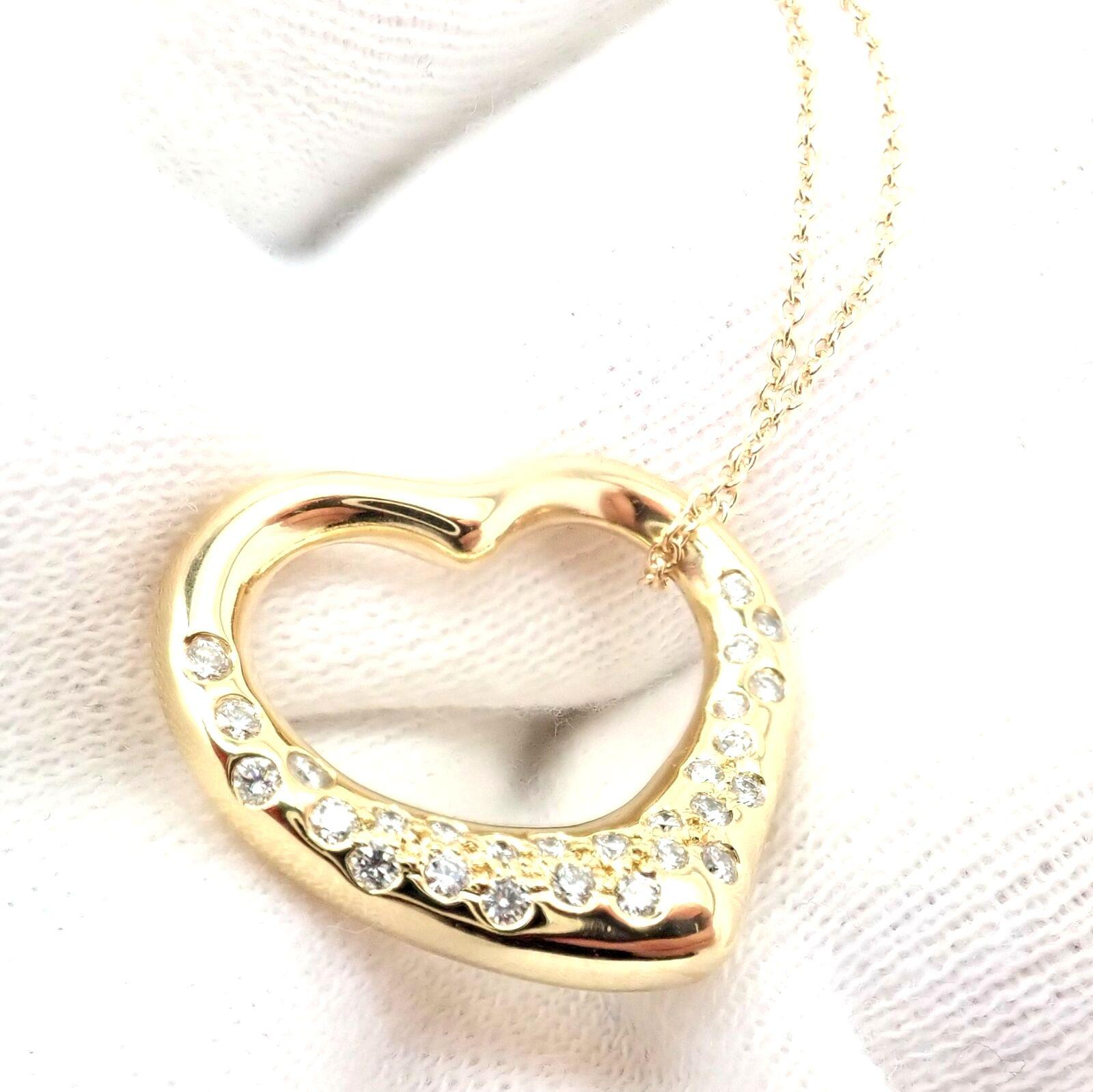 Brilliant Cut Tiffany & Co. Elsa Peretti Diamond Open Heart Yellow Gold Necklace