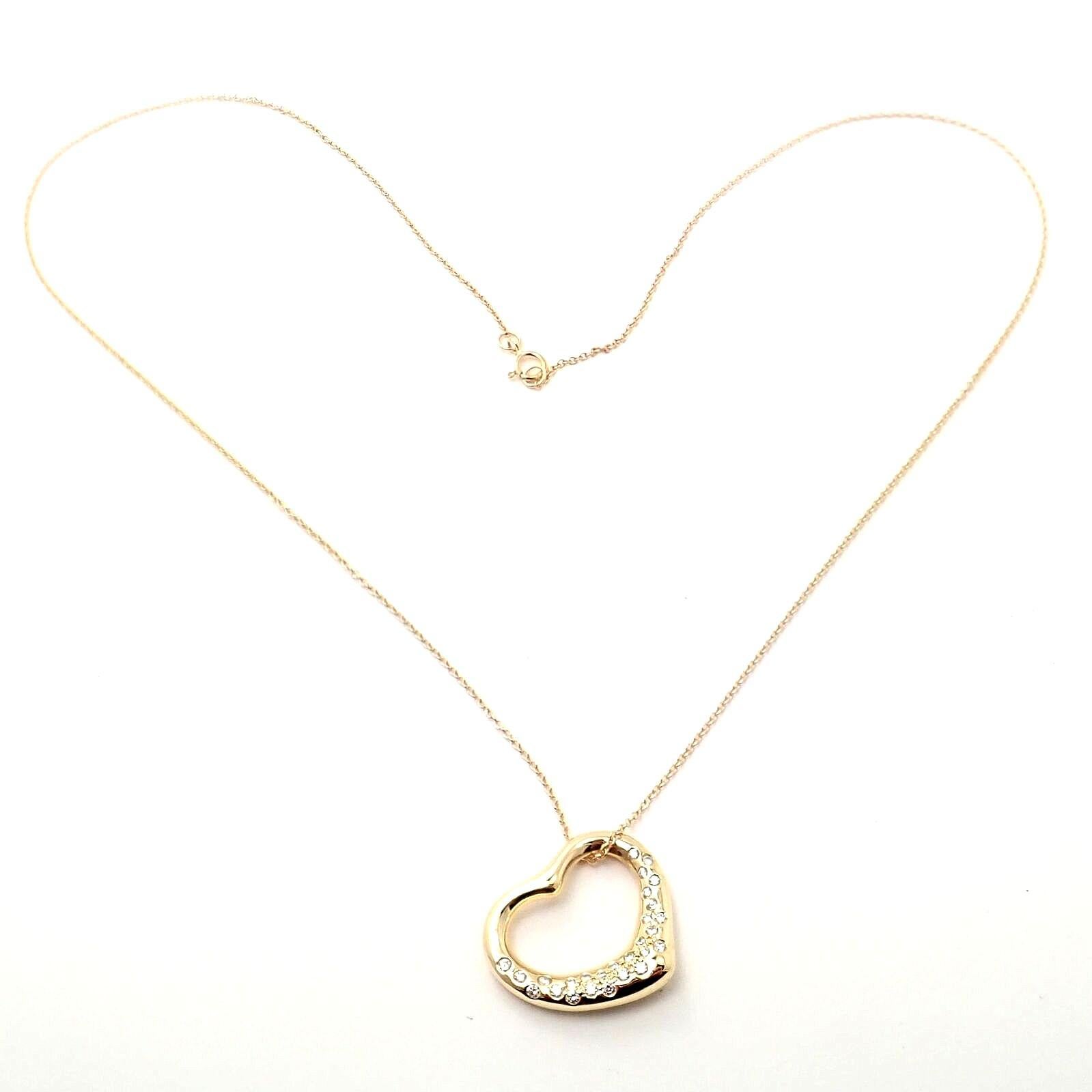 Tiffany & Co. Elsa Peretti Diamond Open Heart Yellow Gold Necklace In Excellent Condition In Southampton, PA