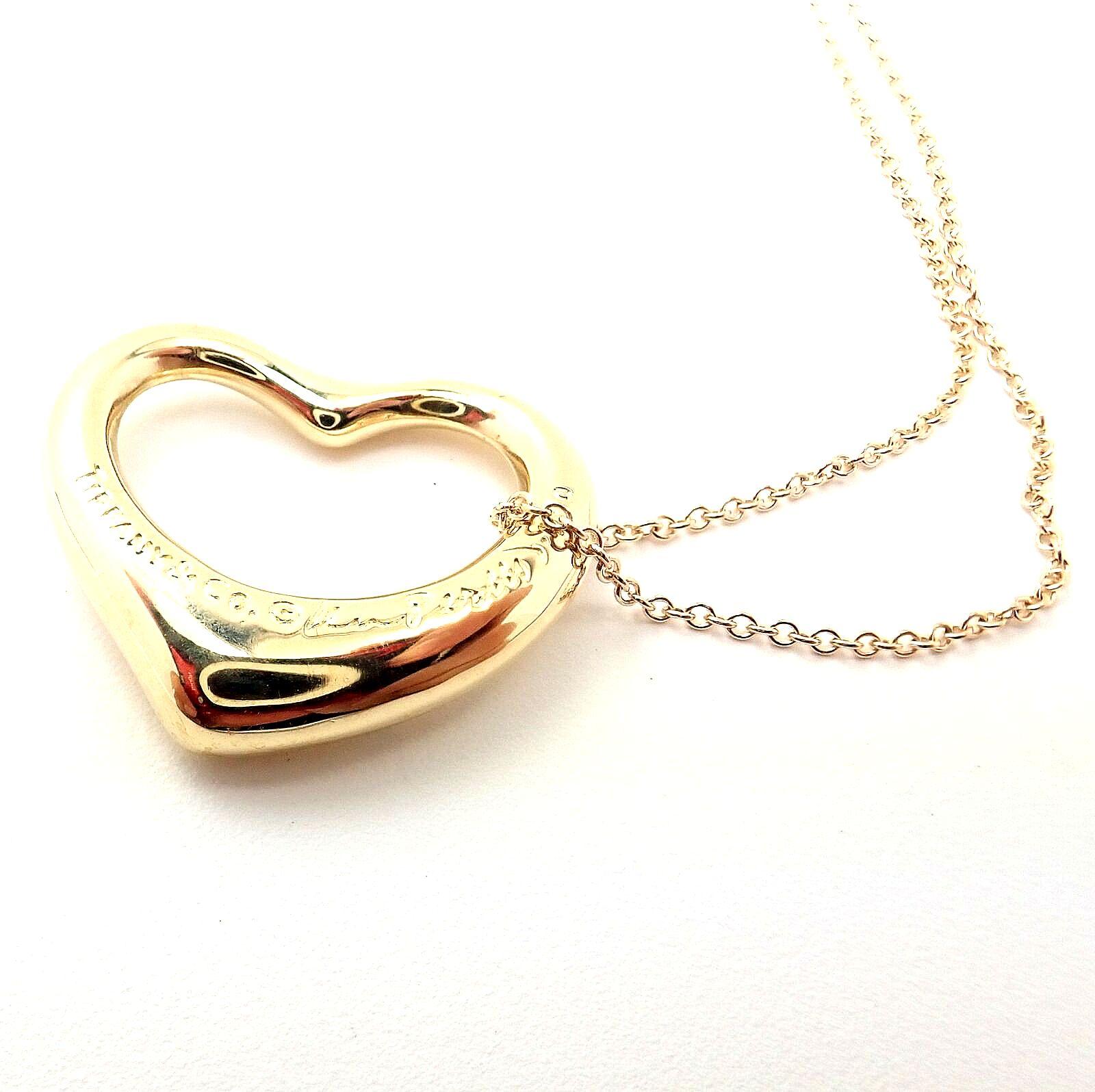 Tiffany & Co. Elsa Peretti Diamond Open Heart Yellow Gold Necklace 1