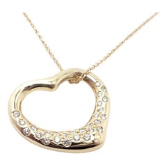 Tiffany & Co. Elsa Peretti Diamond Open Heart Yellow Gold Necklace