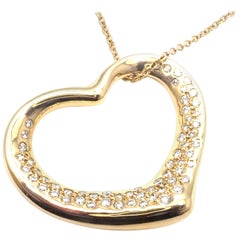 Tiffany & Co. Elsa Peretti Diamond Open Heart Yellow Gold Necklace