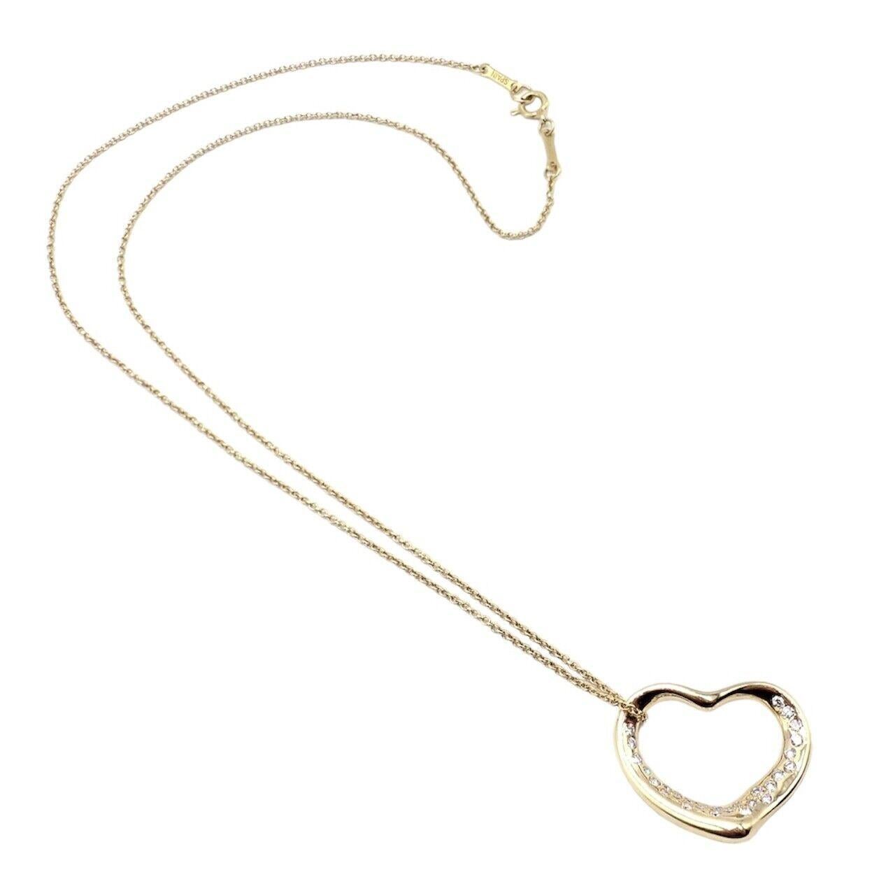 Tiffany & Co Elsa Peretti Diamond Open Heart Yellow Gold Pendant Necklace For Sale 5