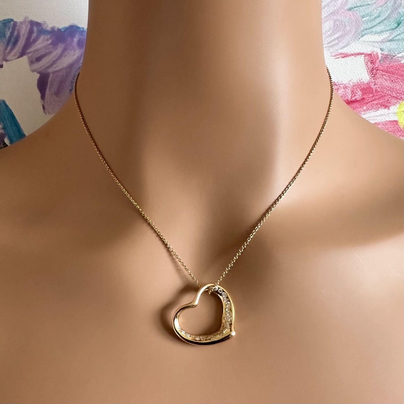 Tiffany & Co Elsa Peretti Diamond Open Heart Yellow Gold Pendant Necklace In Excellent Condition For Sale In Holland, PA