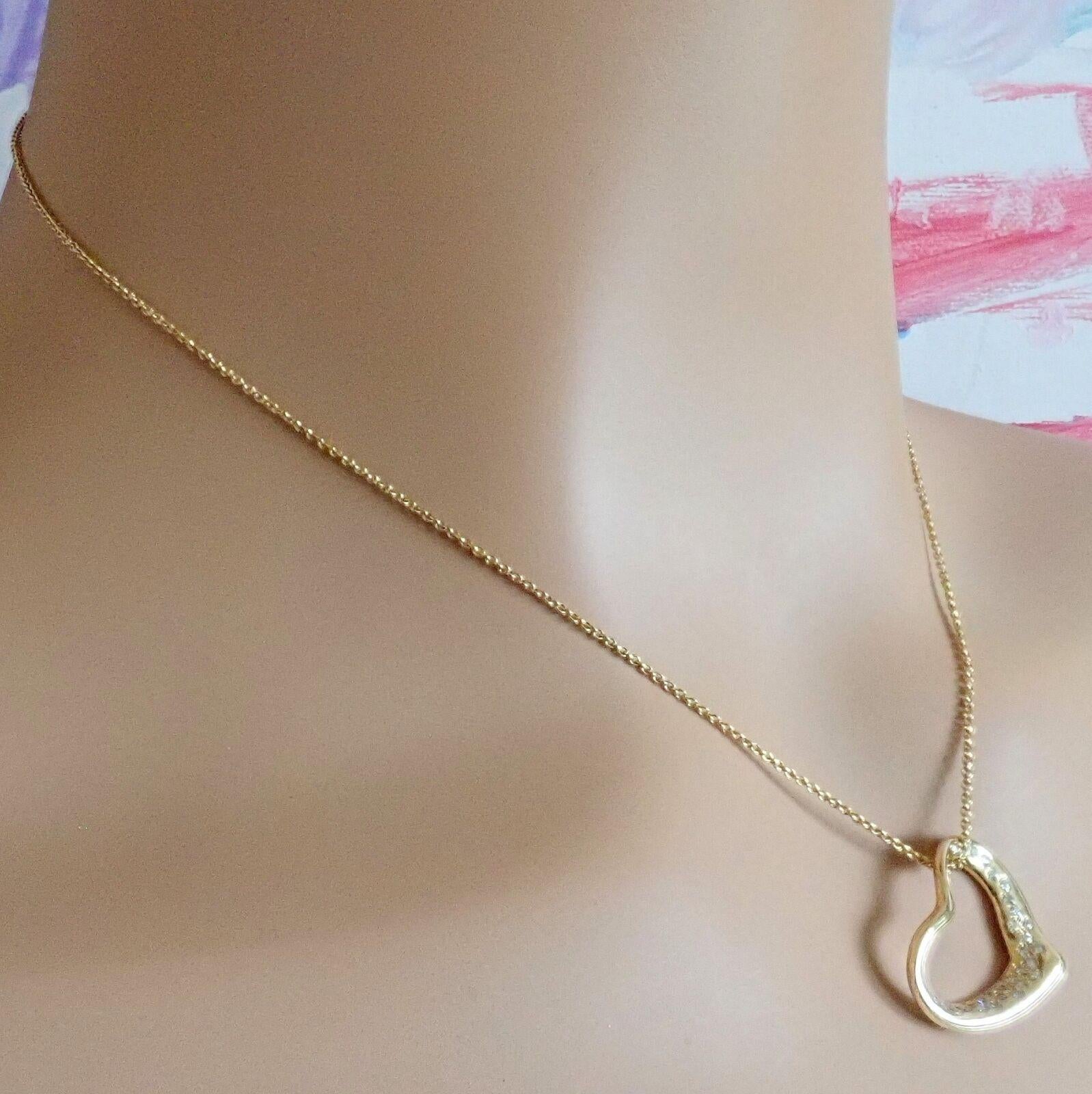 Tiffany & Co Elsa Peretti Diamond Open Heart Yellow Gold Pendant Necklace For Sale 3