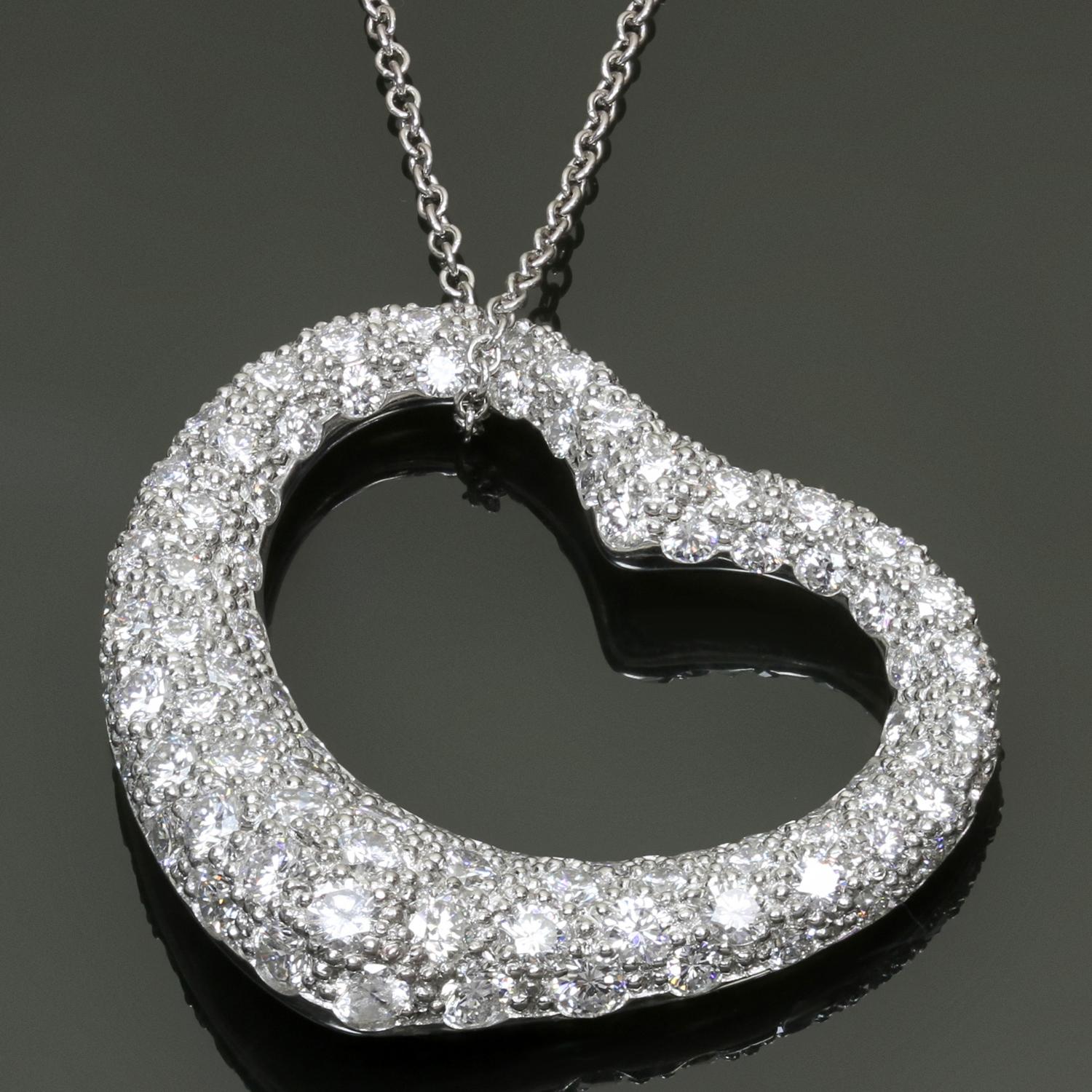 TIFFANY & CO. Elsa Peretti Halskette mit offenem Herzanhänger aus Platin mit Diamanten  (Brillantschliff) im Angebot