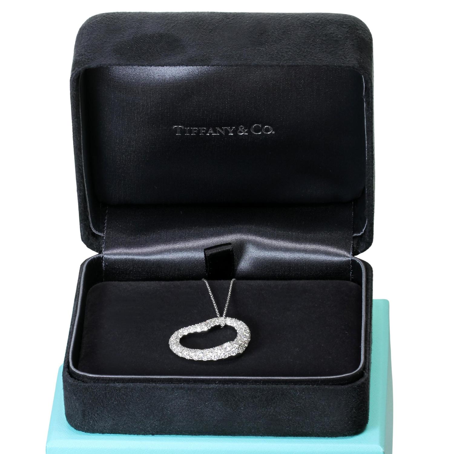 Brilliant Cut Tiffany & Co. Elsa Peretti Diamond Platinum Open Heart Pendant Necklace For Sale