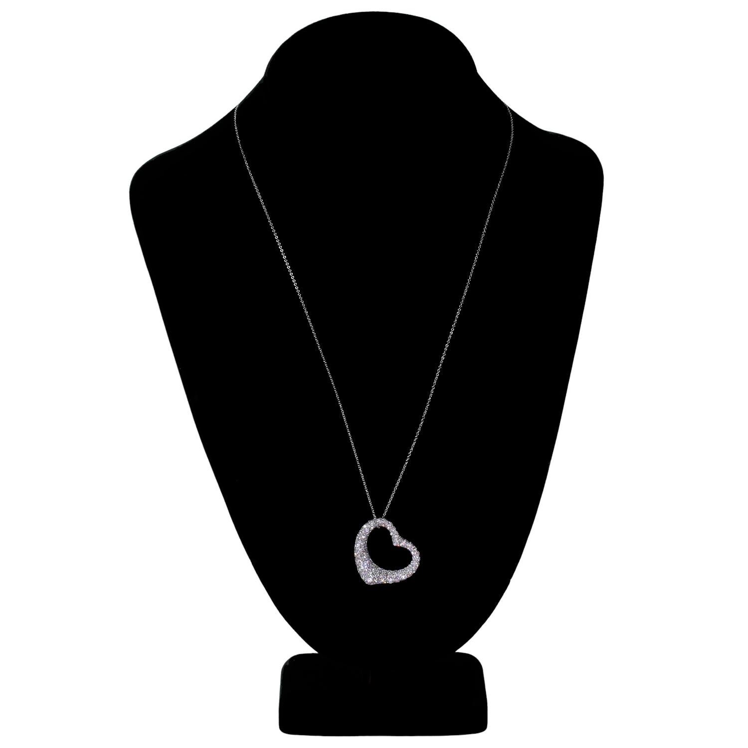 Tiffany & Co. Elsa Peretti Diamond Platinum Open Heart Pendant Necklace For Sale 1