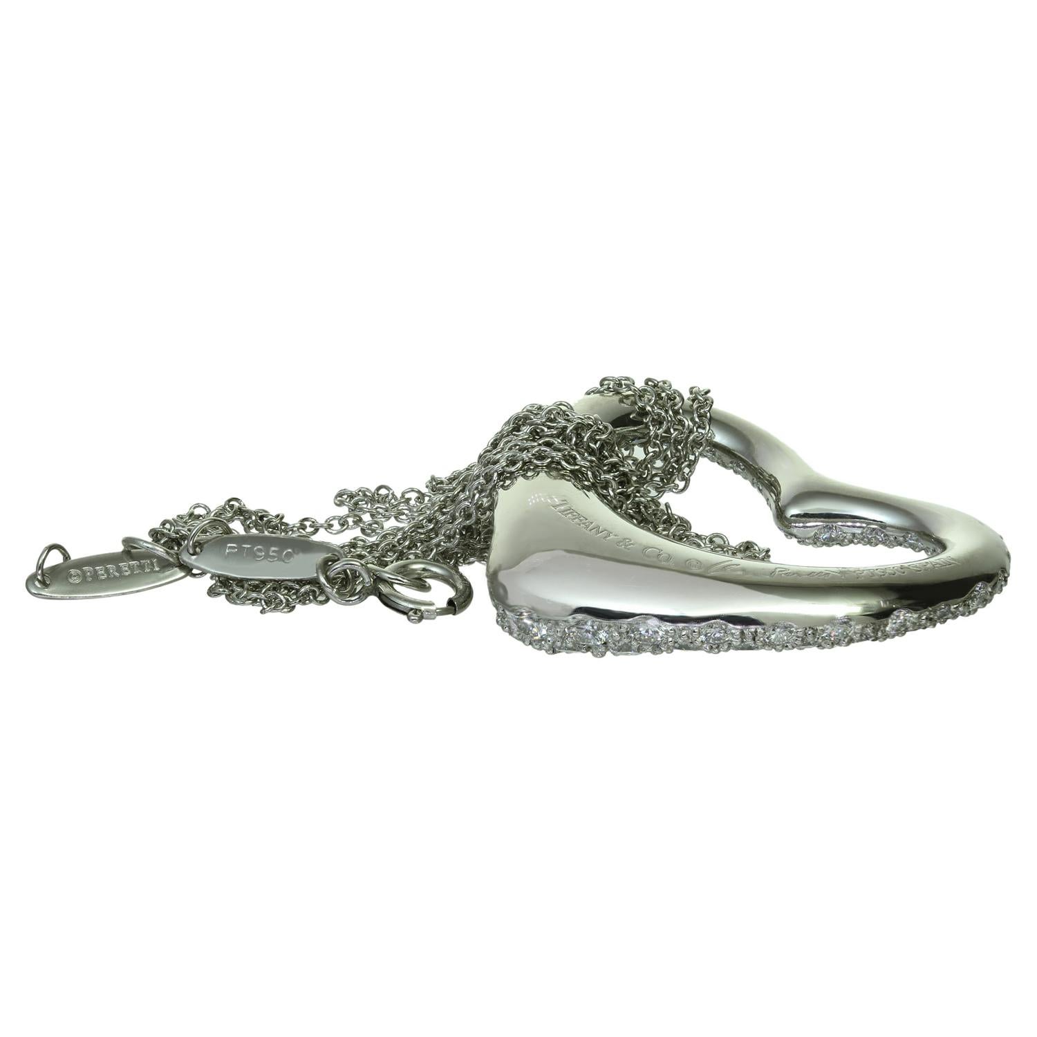 Tiffany & Co. Elsa Peretti Diamond Platinum Open Heart Pendant Necklace For Sale 2