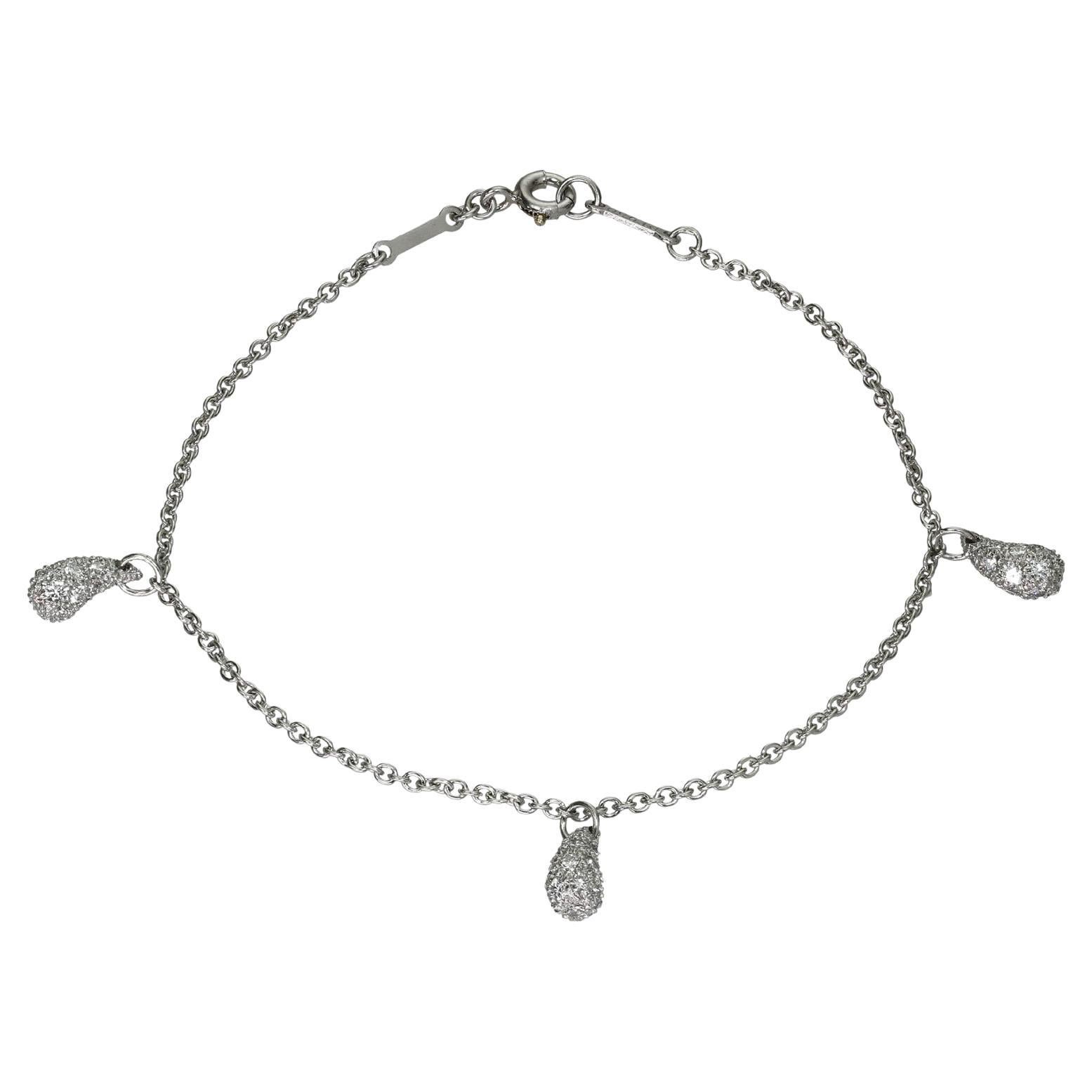 Tiffany & Co. Elsa Peretti Diamond Platinum Teardrop Charm Bracelet For Sale