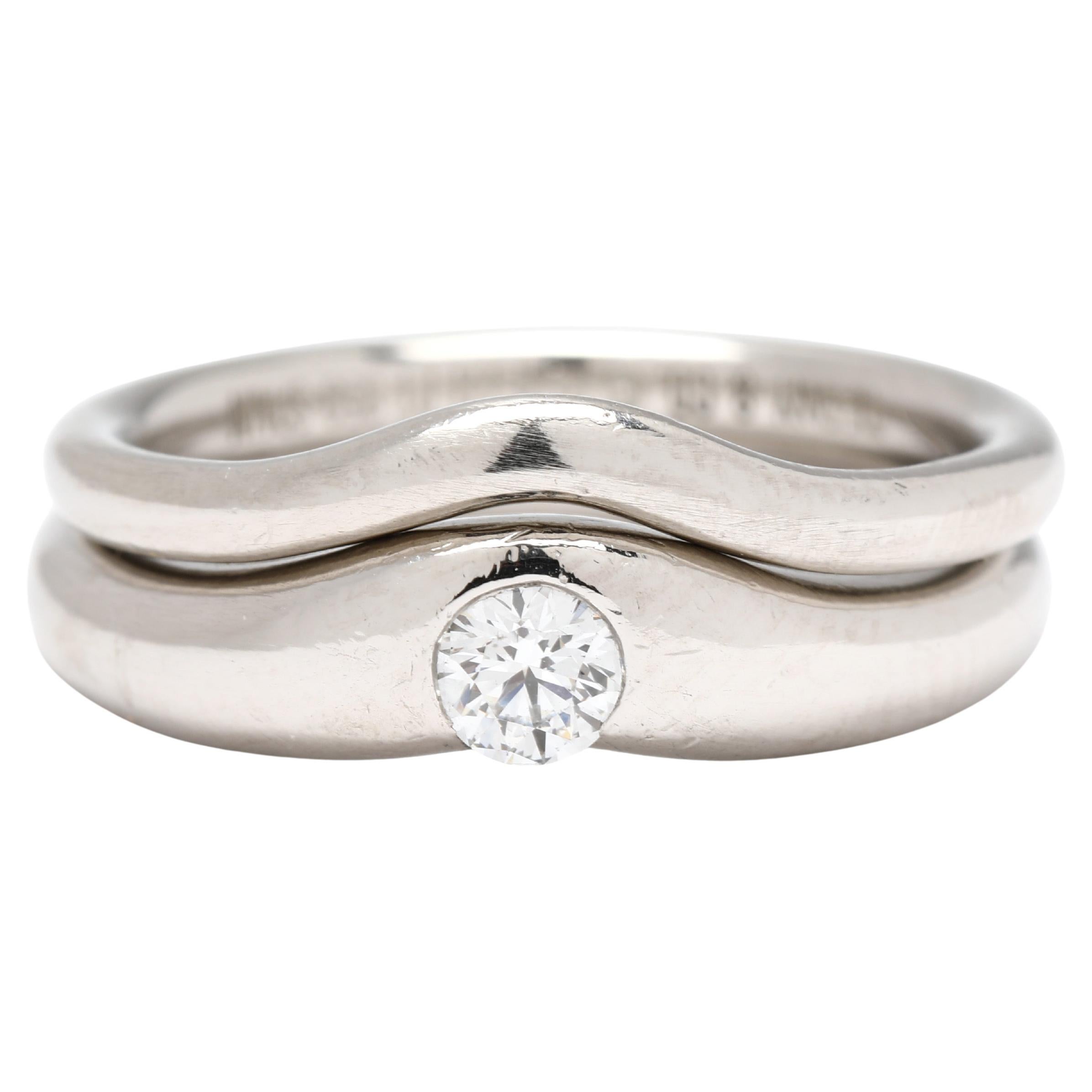 Anillos Tiffany & Co Elsa Peretti con banda apilada de diamantes, platino, talla 5 en venta