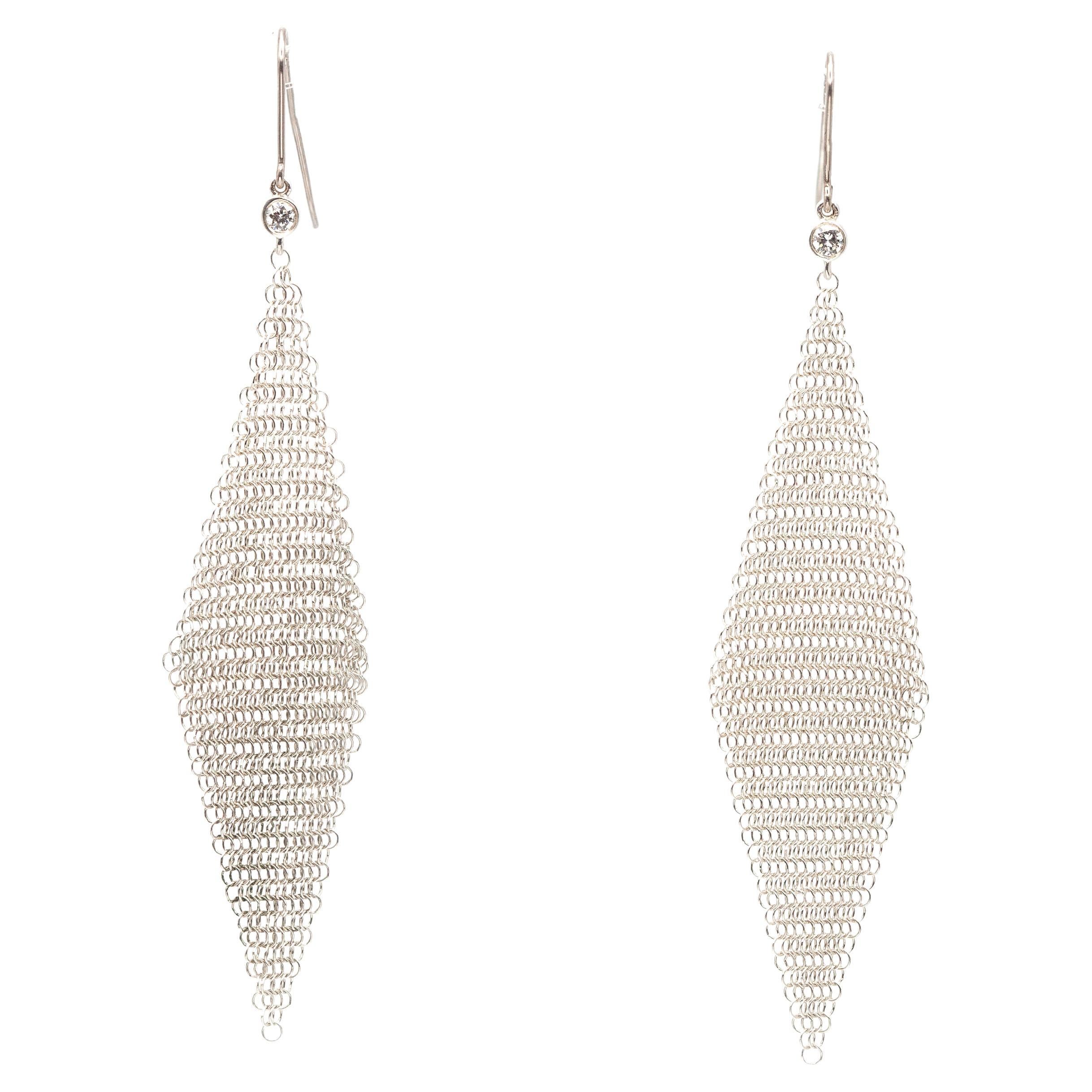 Tiffany 
Co. Elsa Peretti Diamond Sterling Mesh Earrings en venta