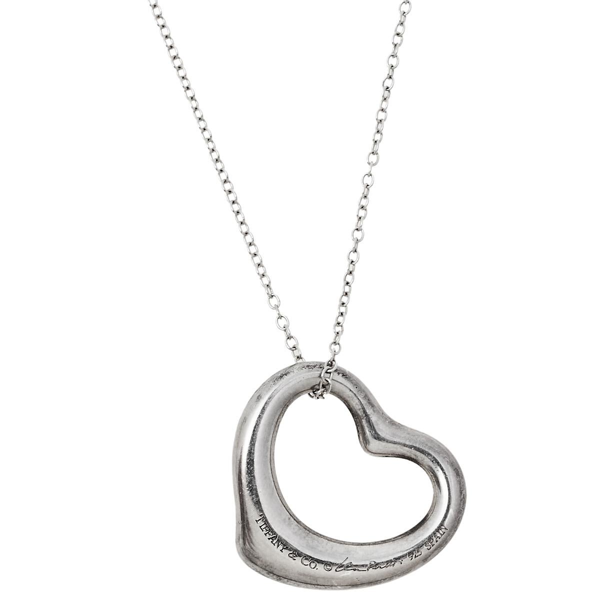 Contemporary Tiffany & Co. Elsa Peretti Diamond Sterling Silver Open Heart Pendant
