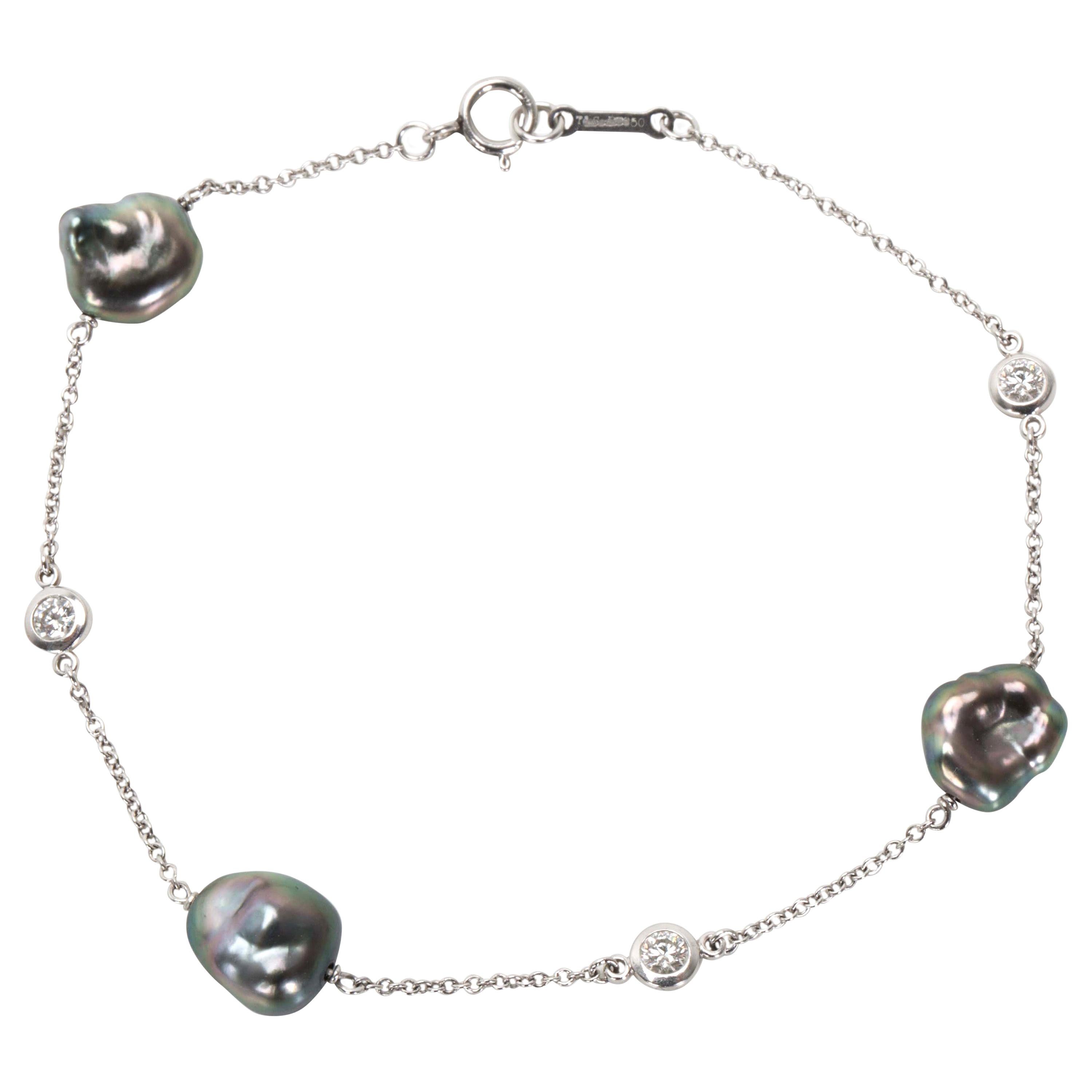 Tiffany & Co. Elsa Peretti Diamond and Tahitian Keshi Pearl Bracelet in Platinum