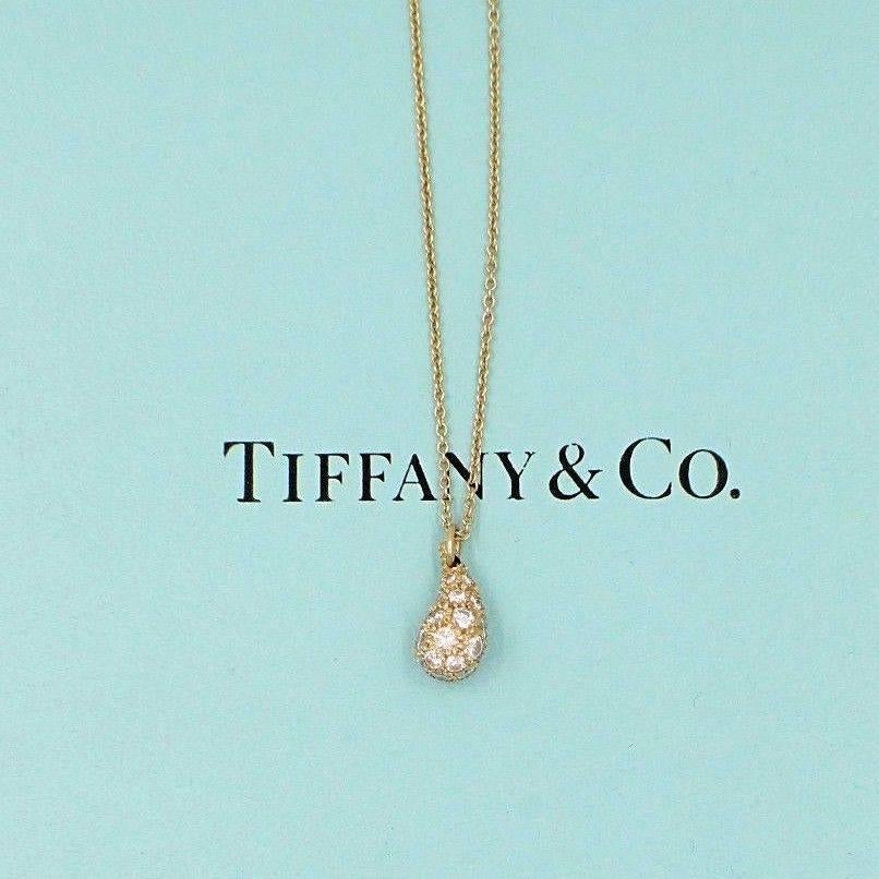 Tiffany & Co. Elsa Peretti Diamond Teardrop Necklace 18 Karat Yellow Gold In Excellent Condition In San Diego, CA