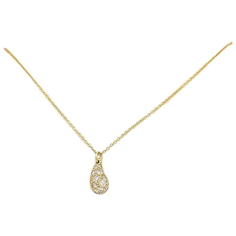 Tiffany & Co. Elsa Peretti Diamond Teardrop Necklace 18 Karat Yellow Gold