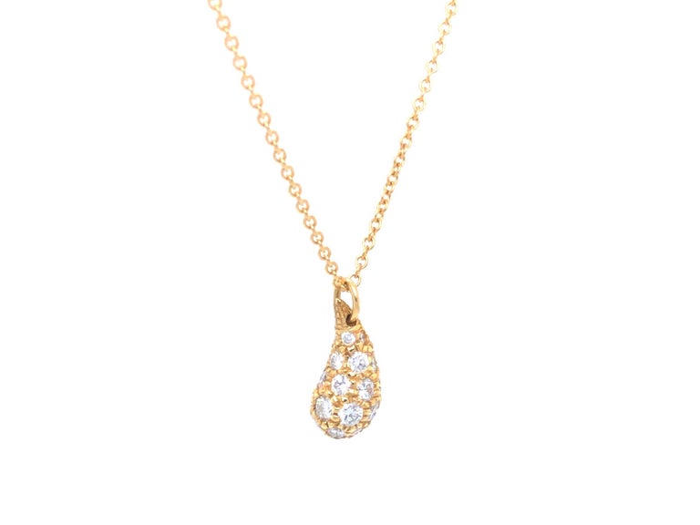Tiffany and Co Elsa Peretti Diamond Teardrop Pendant and Chain in 18k ...