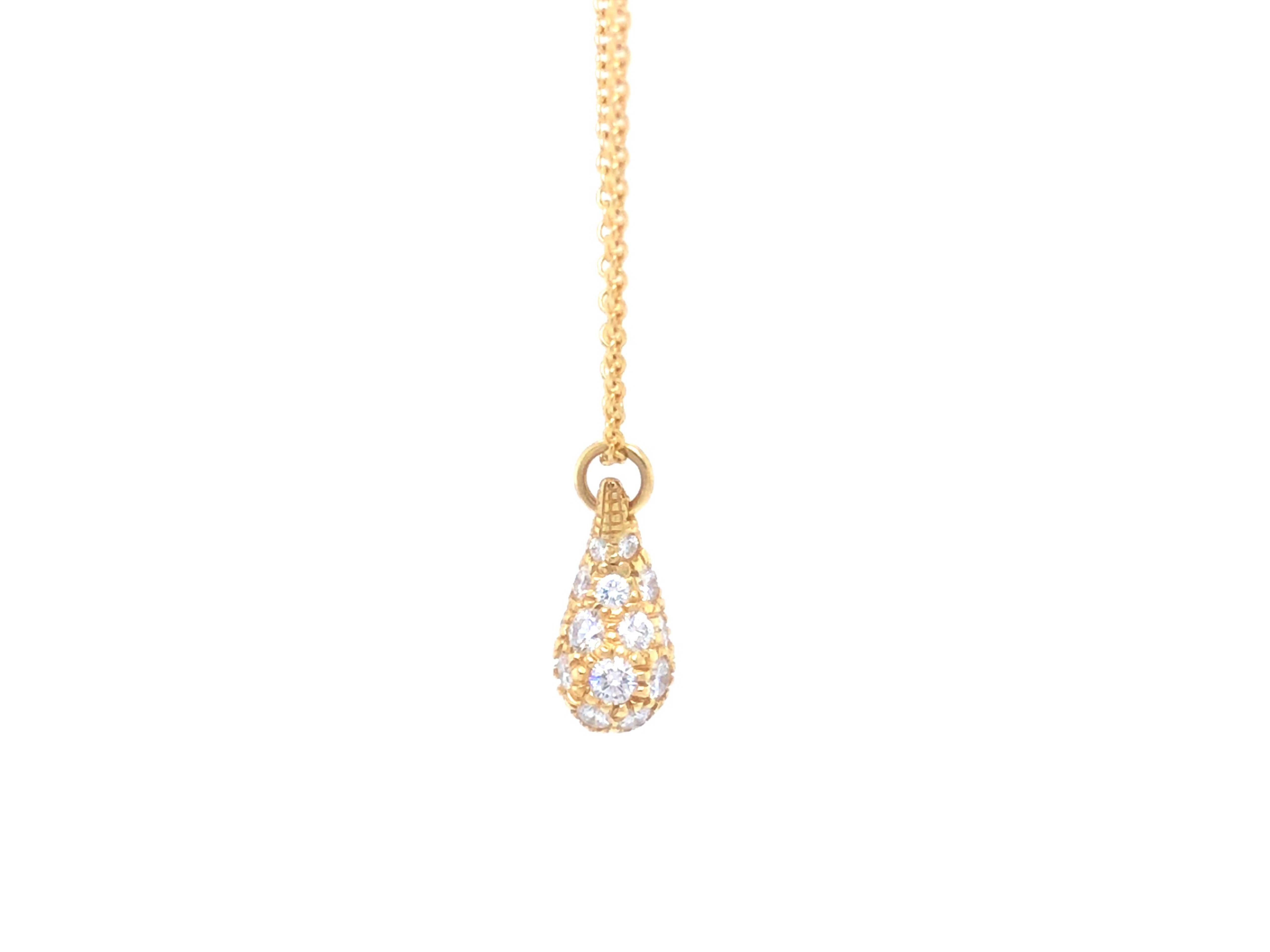 Tiffany & Co Elsa Peretti Diamond Teardrop Pendant and Chain in 18k Yellow Gold In Excellent Condition In Honolulu, HI
