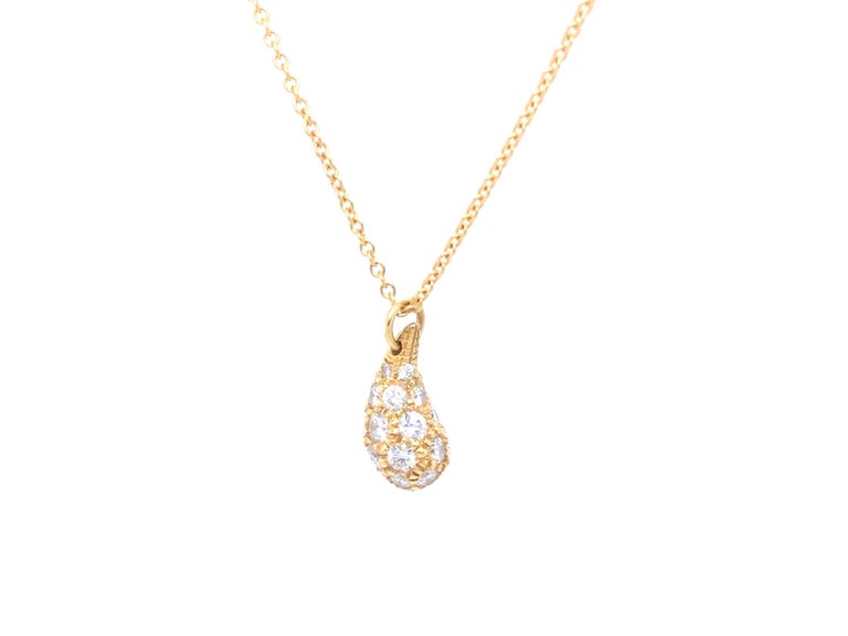 Tiffany and Co Elsa Peretti Diamond Teardrop Pendant and Chain in 18k ...