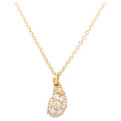 Tiffany & Co Elsa Peretti Diamond Teardrop Pendant and Chain in 18k Yellow Gold