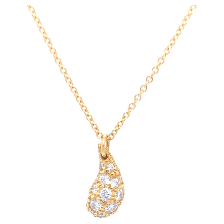 Tiffany and Co Elsa Peretti Diamond Teardrop Pendant and Chain in 18k ...
